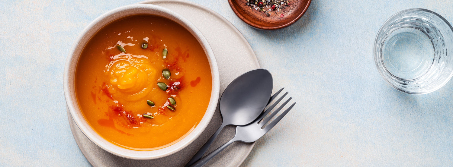 Butternut squash soup, autumn flavors enhanced by RO water