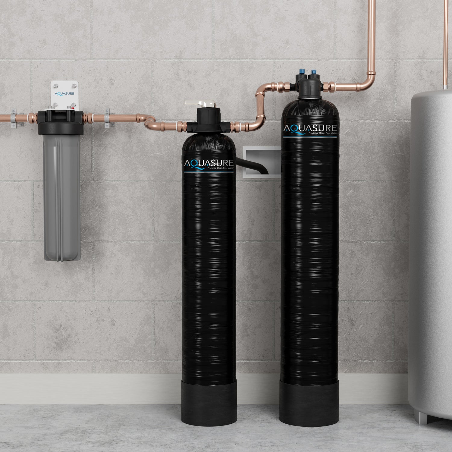 Serene Series | 10 GPM Salt-Free Conditioning Bundle with Fortitude Pro Whole House Water Treatment System & Pleated Sediment Pre-Filter