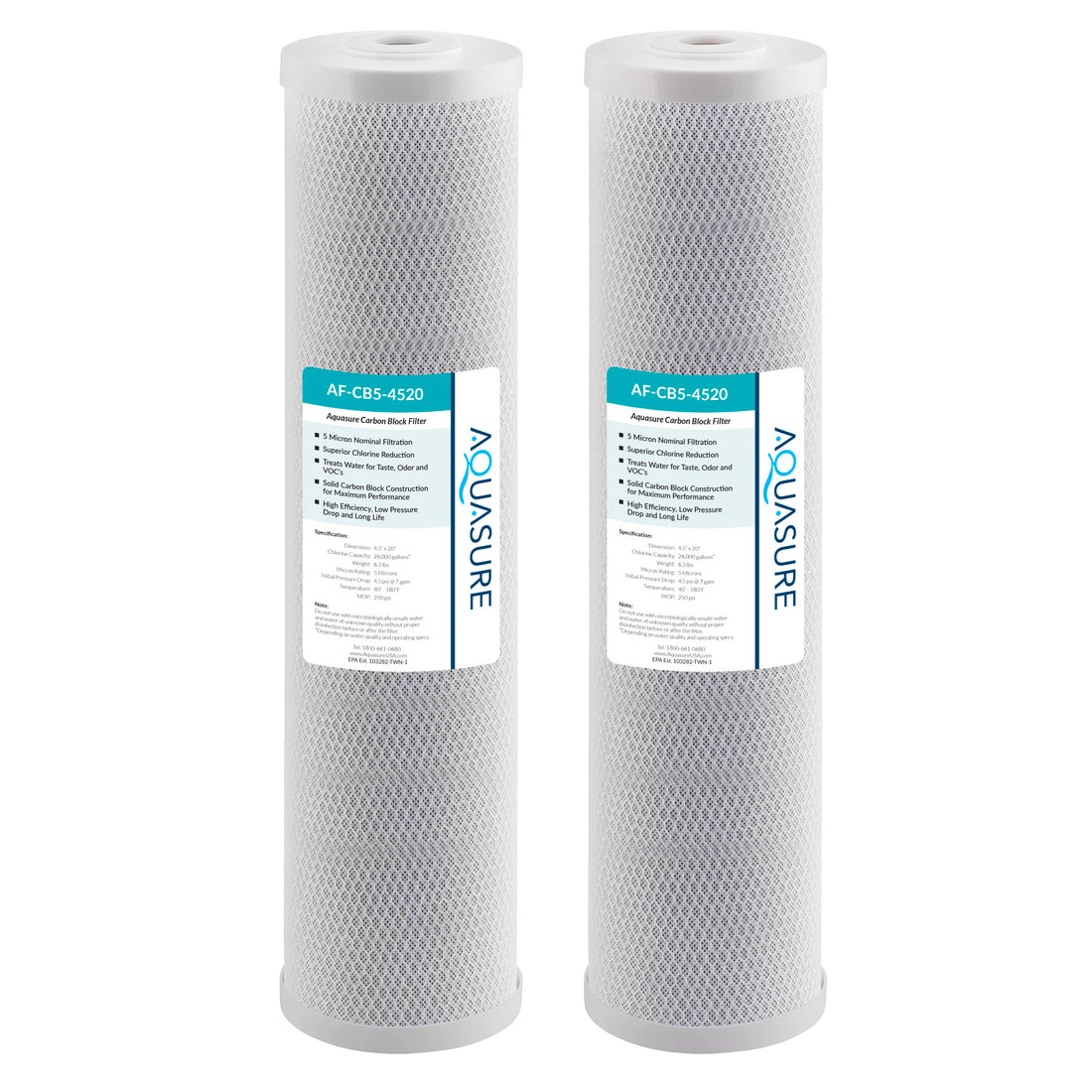 Fortitude V Series | 20" High Flow 5 Micron Carbon Block Filter - Large (2-Pack)