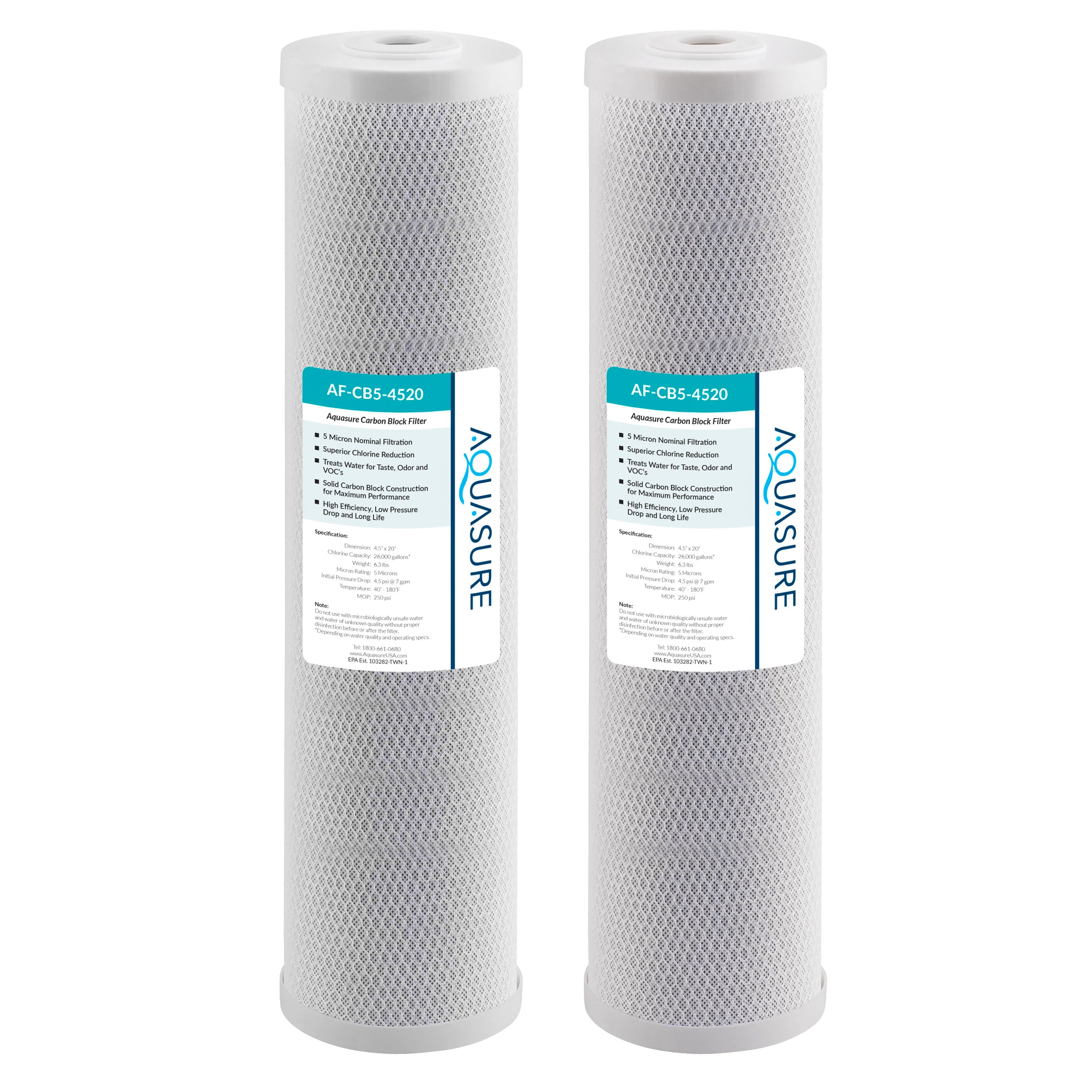 Fortitude V Series | 20" High Flow 5 Micron Carbon Block Filter - Large (2-Pack)