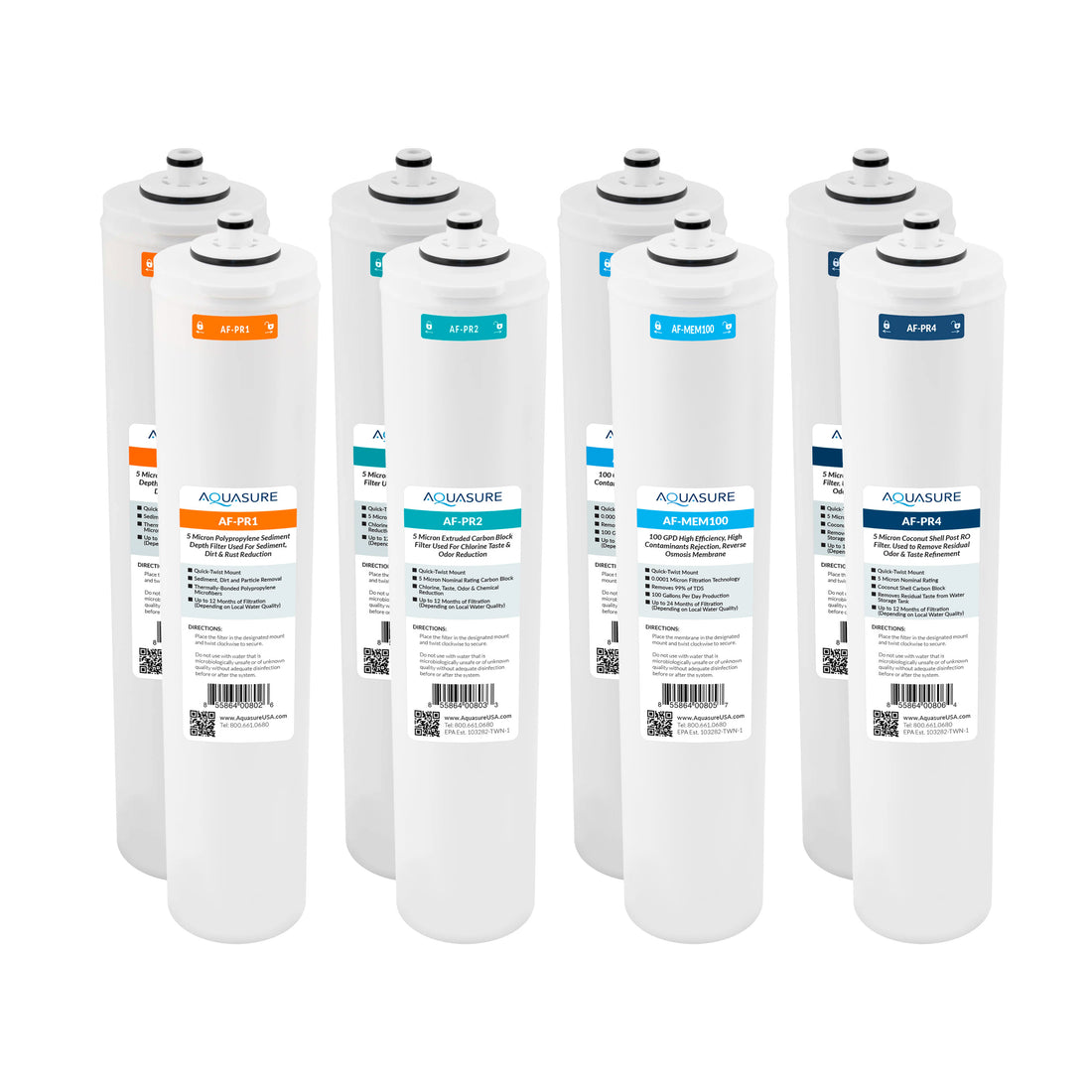 Premier Series | Complete 4-Stage 100 GPD Filter Replacement Cartridge Bundle Set for AS-PR100 (2-Pack)