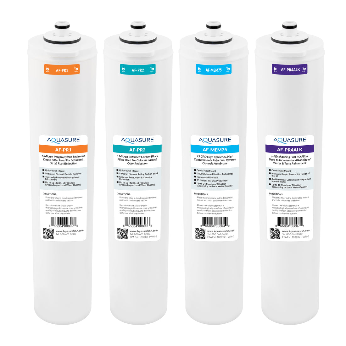 Premier Series | Complete 75 GPD Replacement Cartridge Bundle Set with Alkaline Filter for AS-PR75