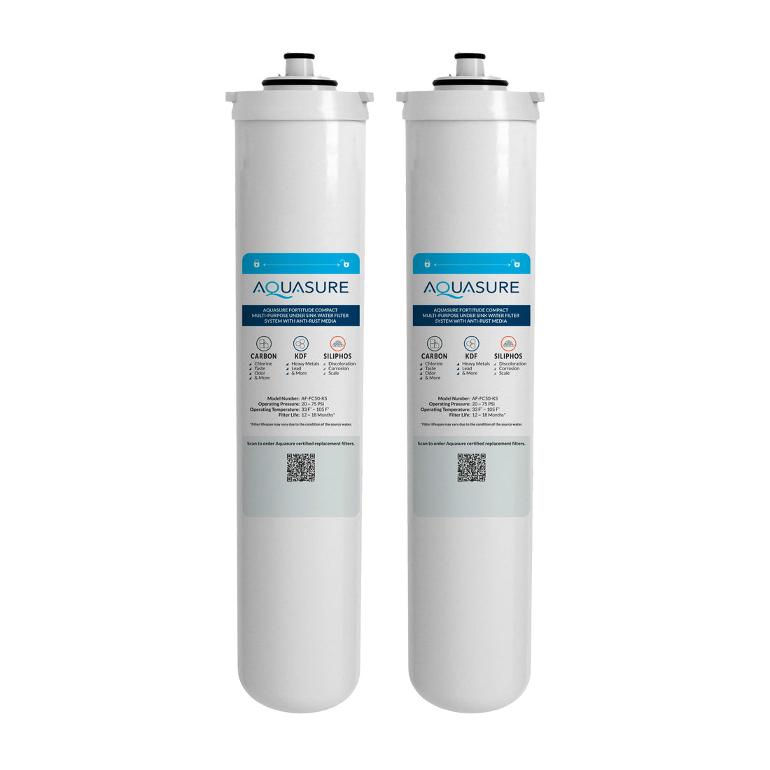 Aquasure Fortitude Compact Multi-Purpose Under Sink Water Filter System with Anti-Rust Media Replacement Filter (2-Pack)