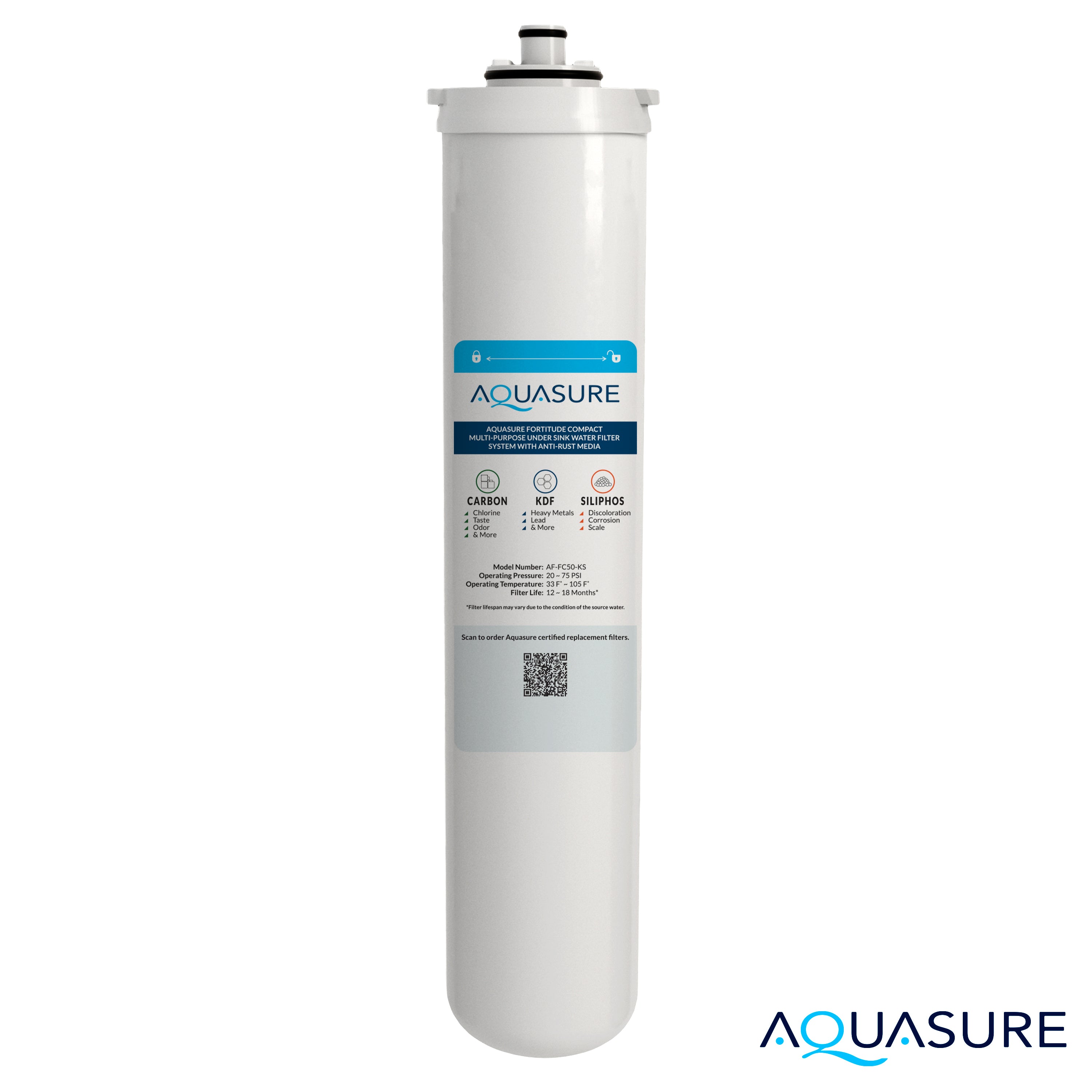 Aquasure Fortitude Compact Multi-Purpose Under Sink Water Filter System with Anti-Rust Media Replacement Filter