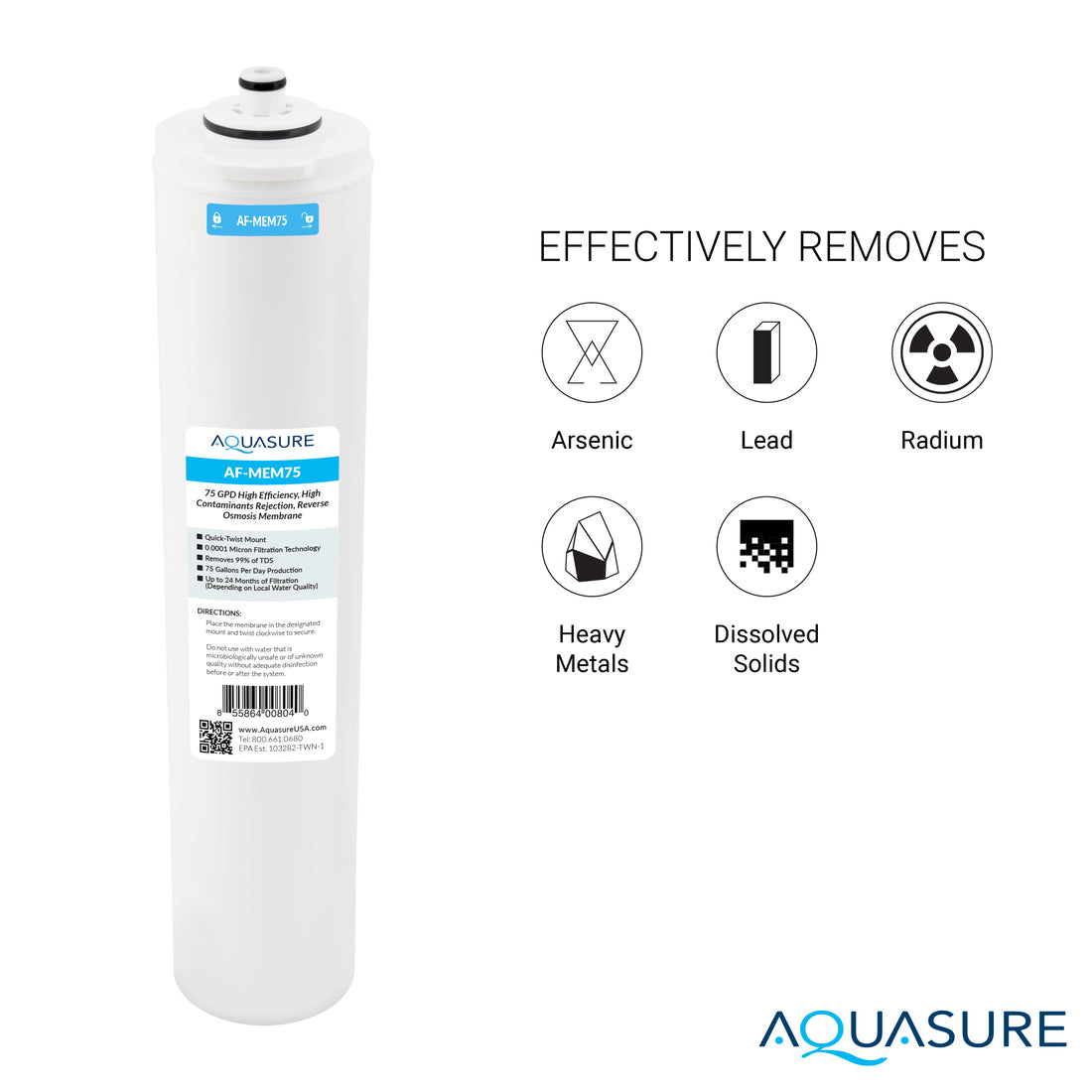 Premier Series | Stage 3 75 GPD Membrane RO Water Filter Replacement Cartridge for AS-PR75