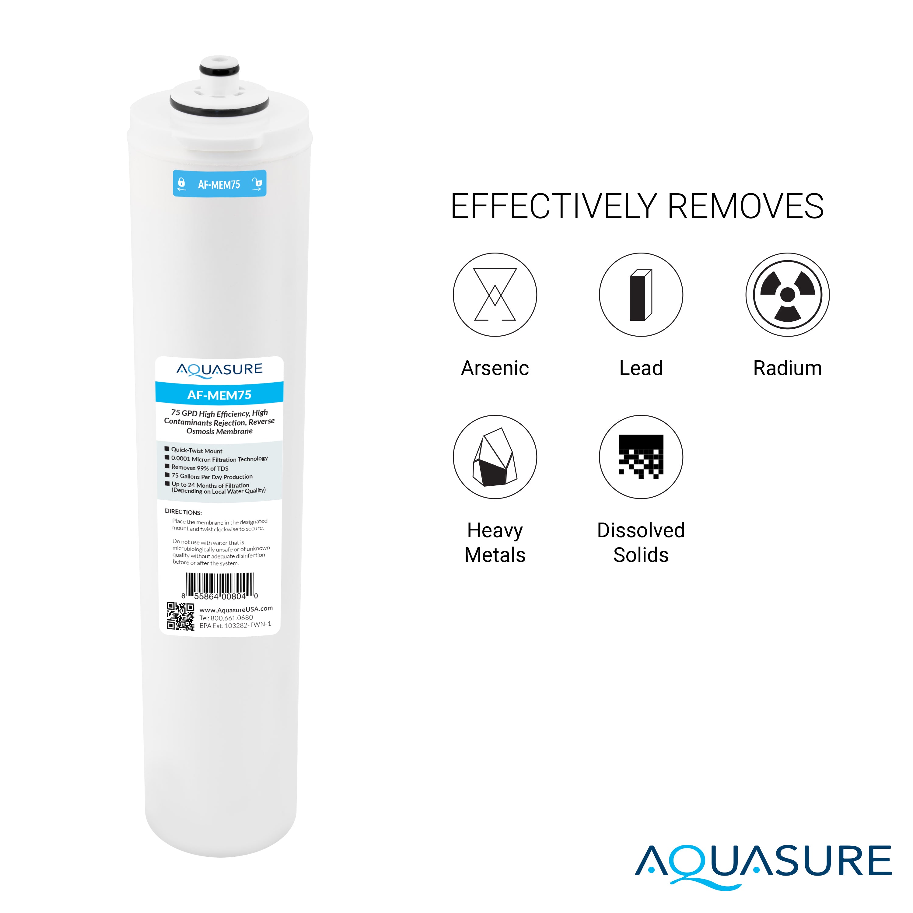 Premier Series | Stage 3 75 GPD Membrane RO Water Filter Replacement Cartridge for AS-PR75