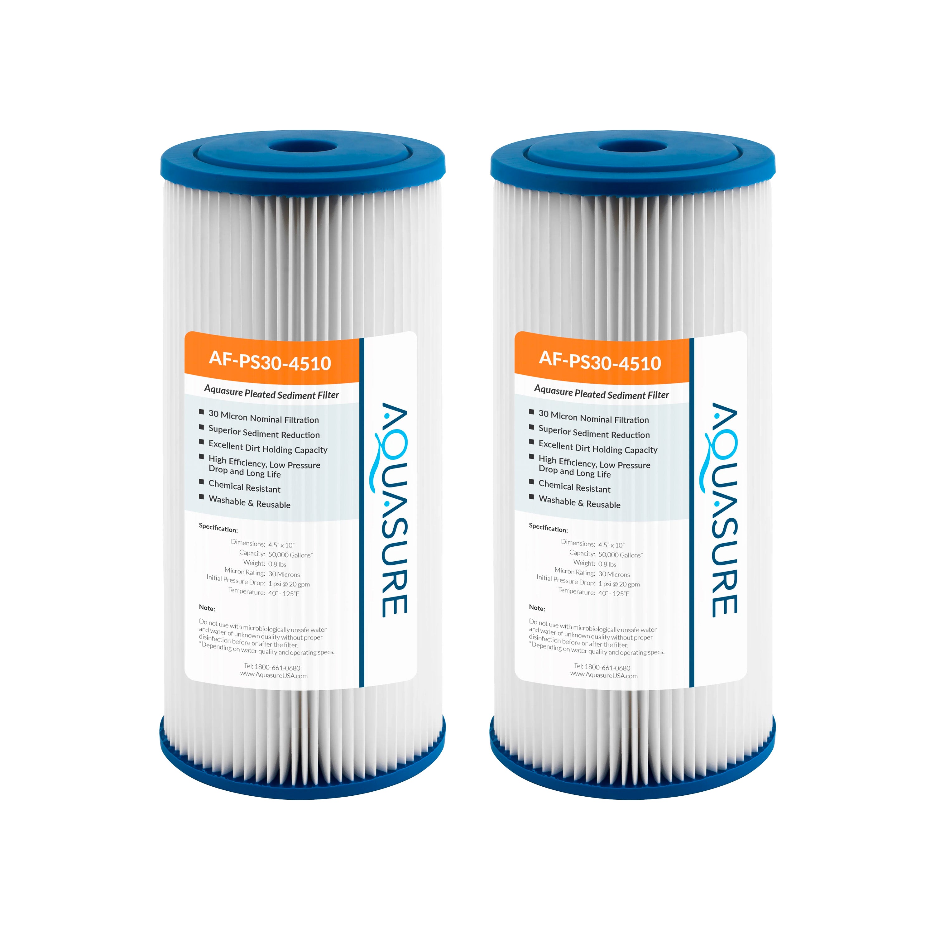 Fortitude V Series | 10" High Flow 30 Micron Pleated Sediment Filter - Standard (2-Pack)