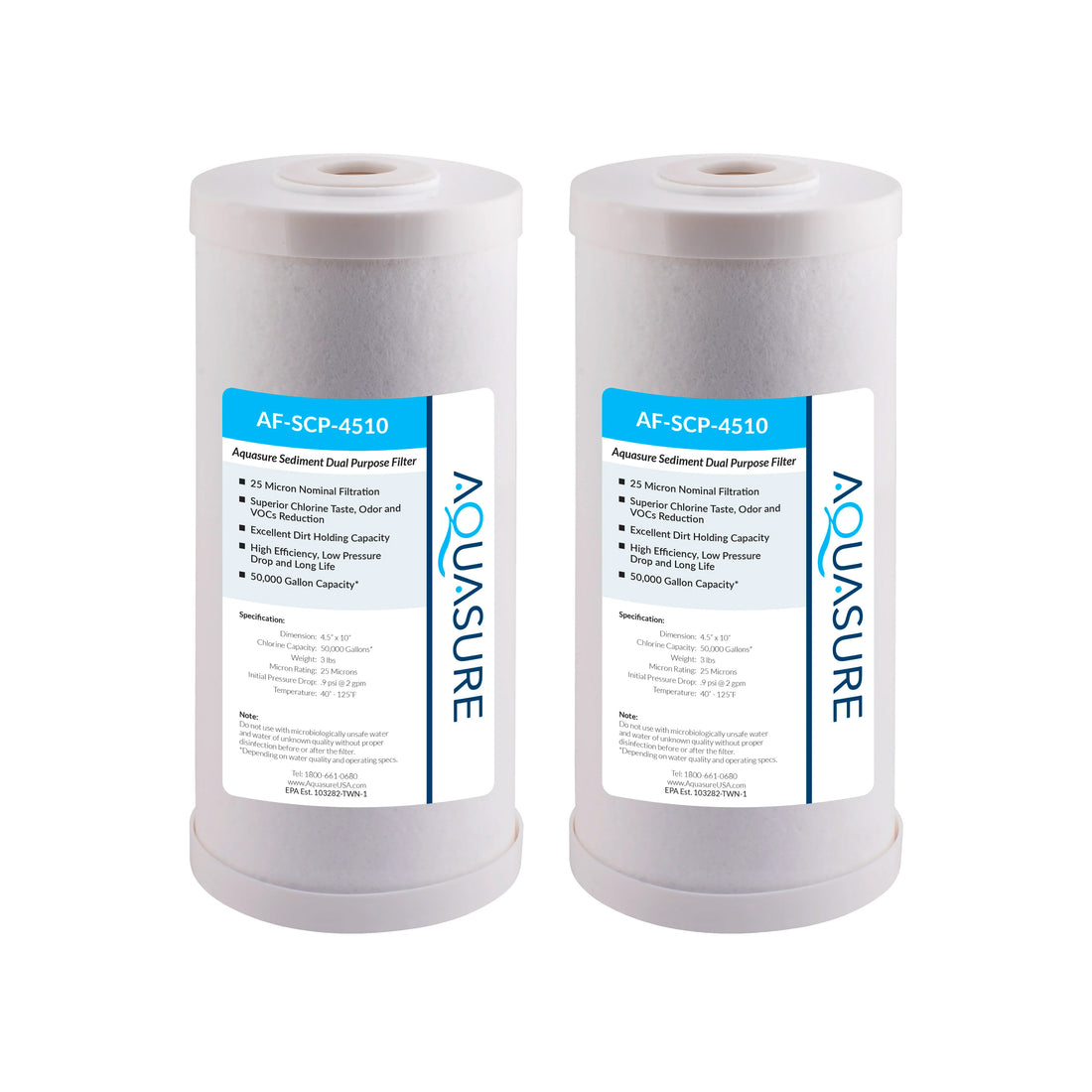 Fortitude V Series | 10" High-Capacity 25 Micron Dual-Purpose Sediment and Carbon Filter - Standard (2-Pack)