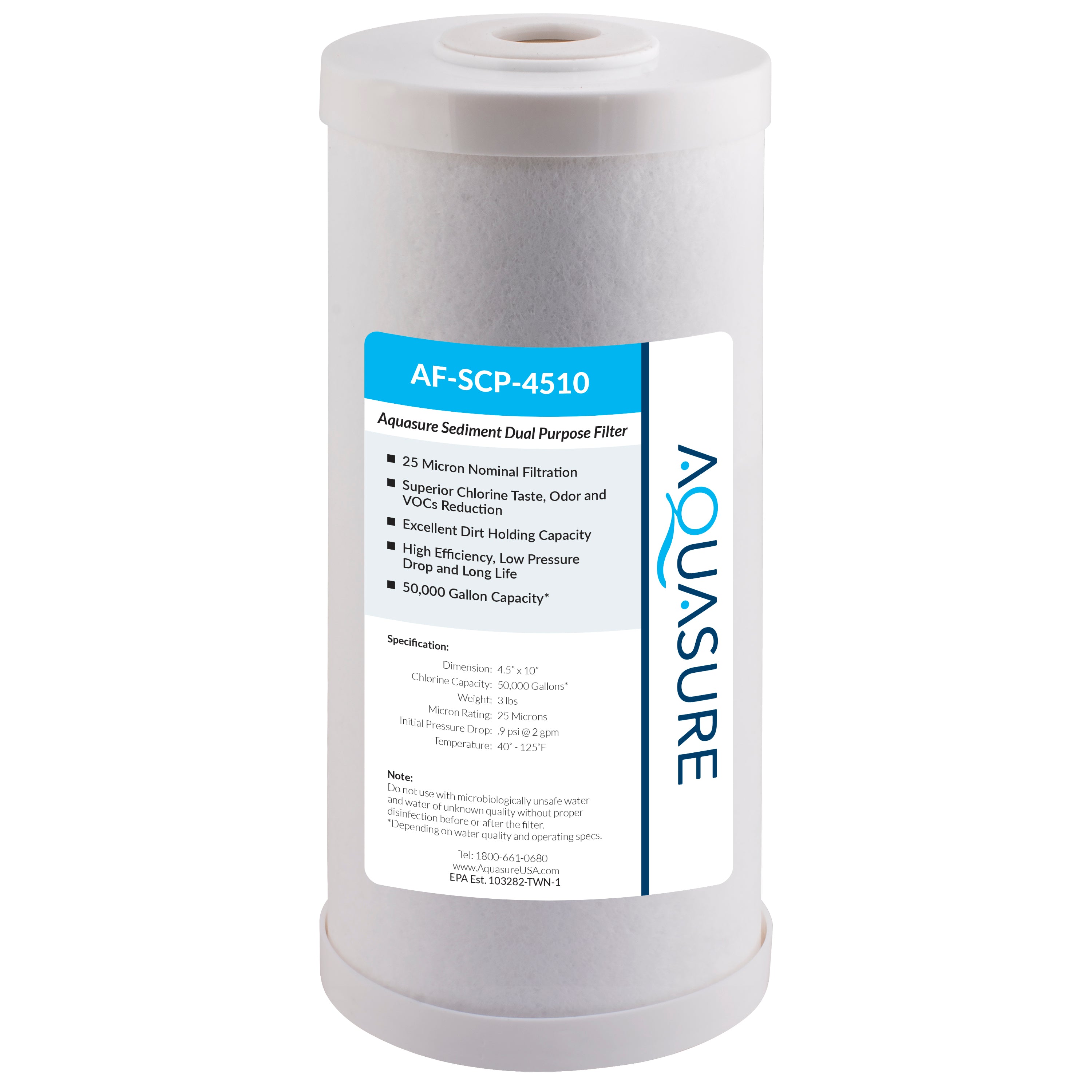 Fortitude V Series | 10" High-Capacity 25 Micron Dual-Purpose Sediment and Carbon Filter