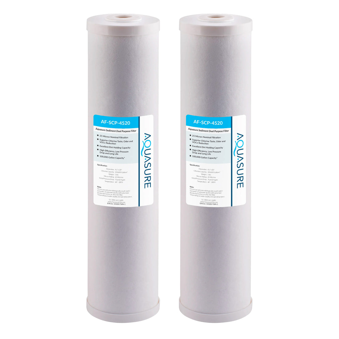 Fortitude V Series | 20" High Capacity 25 Micron Sediment and Carbon Dual Purpose Carbon Filter - Large (2-Pack)