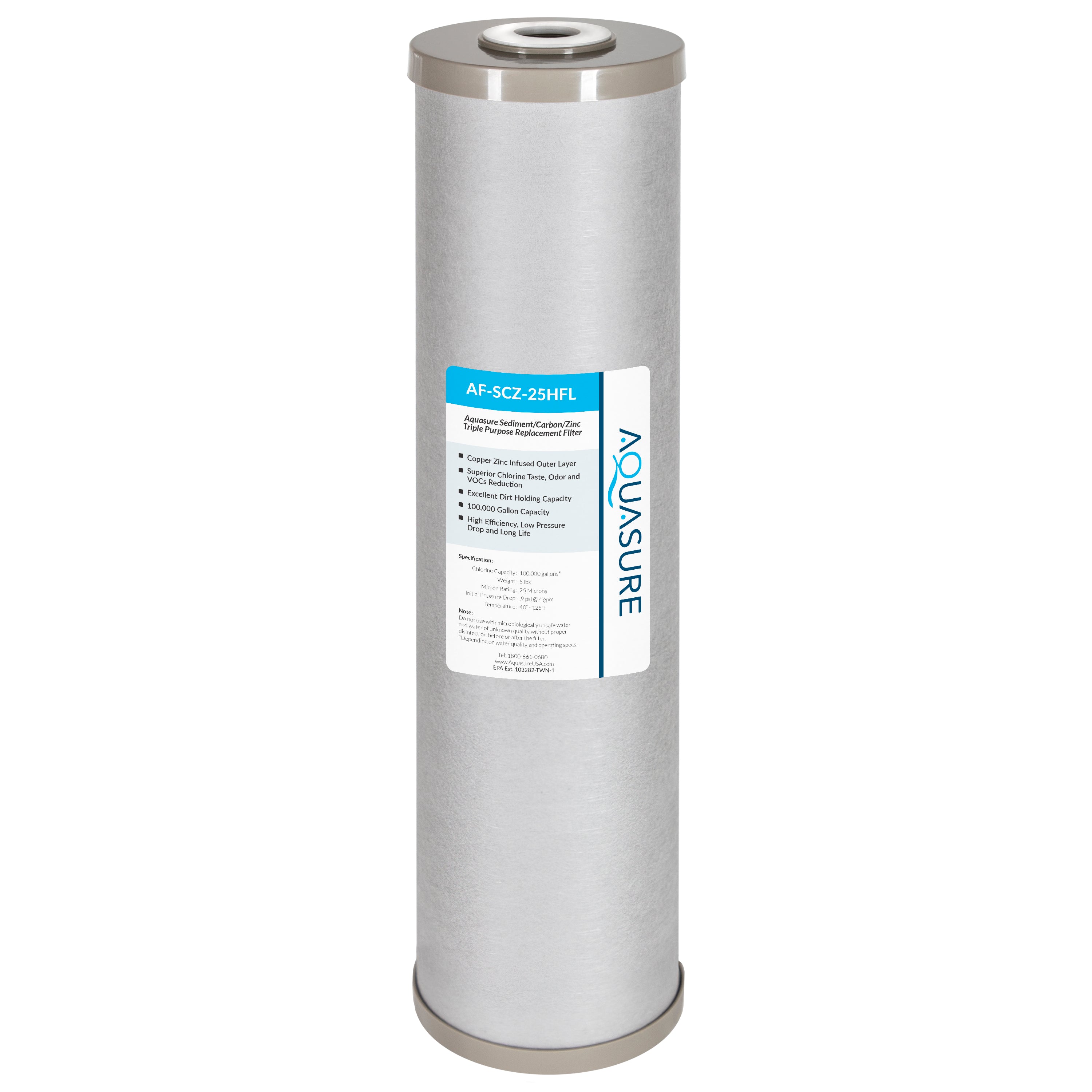 Fortitude V2 Series | Sediment/Carbon/Zinc Inhibiting Triple Purpose  Replacement Filter - Large