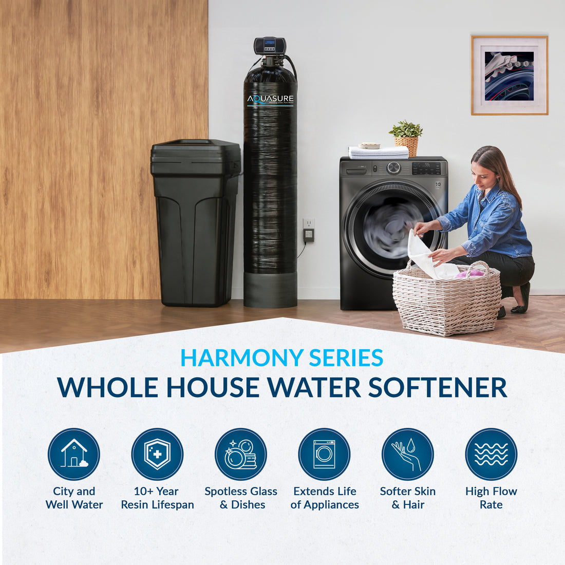 Harmony Series | 72,000 Grains Water Softener with 10" Sediment/Carbon/Zinc Triple Purpose Whole House Pre-Filter