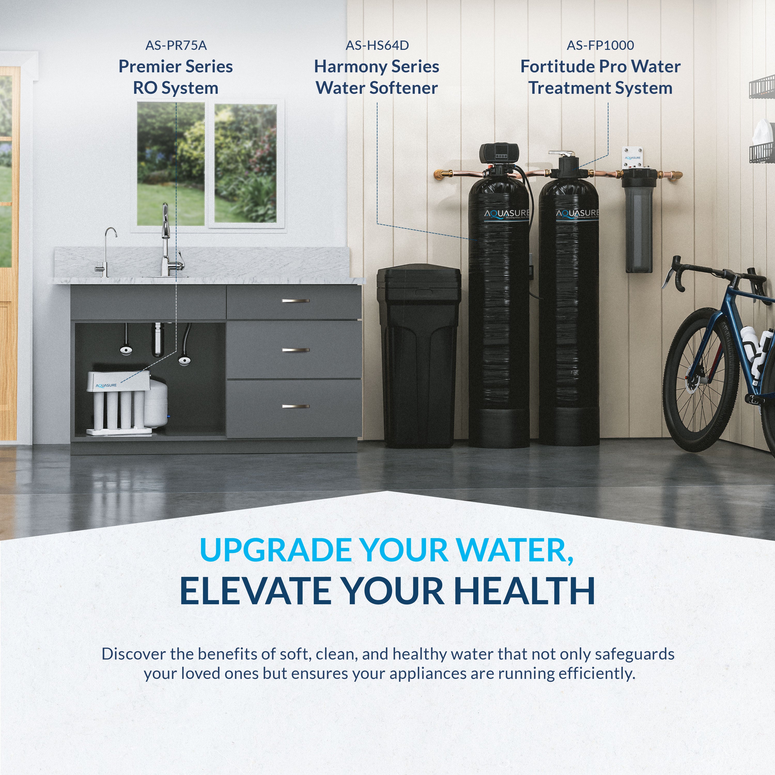 Harmony Series | 64,000 Grains Water Softener with 10" Sediment/Carbon/Zinc Triple Purpose Whole House Water Filter