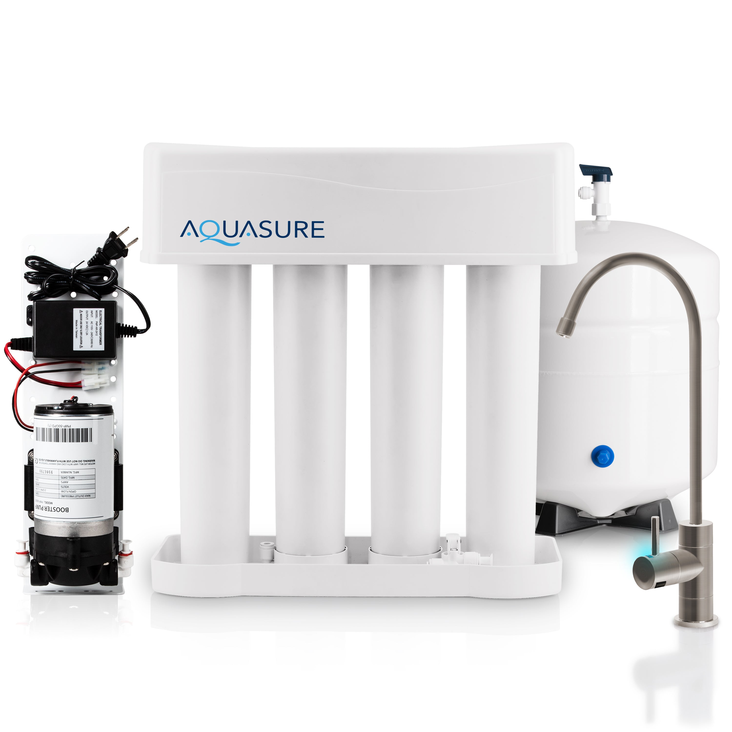 Premier Elite Series | 4-Stage Reverse Osmosis Water Filtration System with Electric Pressure Booster Pump and NSF Certified Lead-Free LED Faucet, 100 GPD