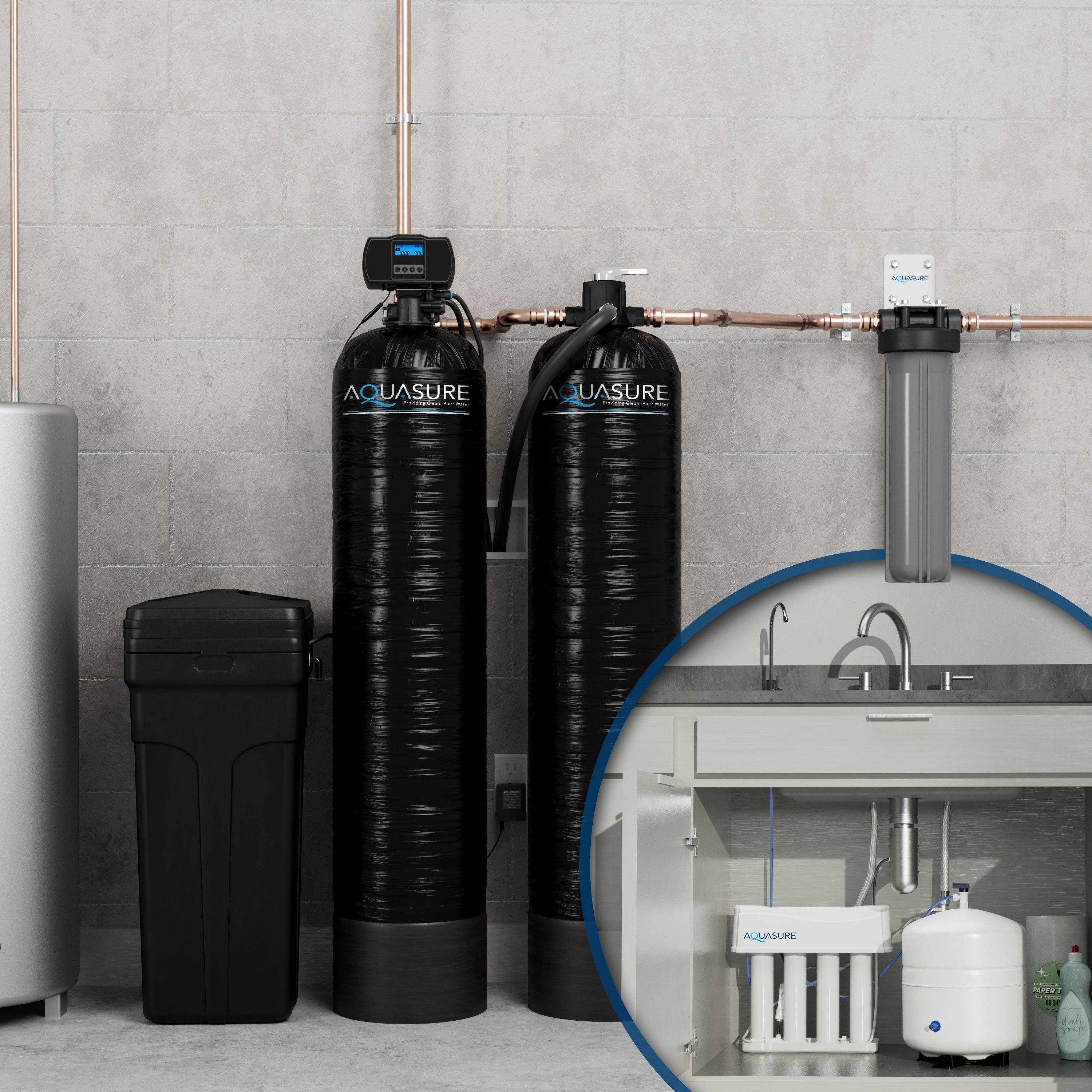 Signature Elite | 1,500,000 Gallons Whole House Water Filter Treatment Bundle with 72,000 Grains Softener, 75 GPD Reverse Osmosis System