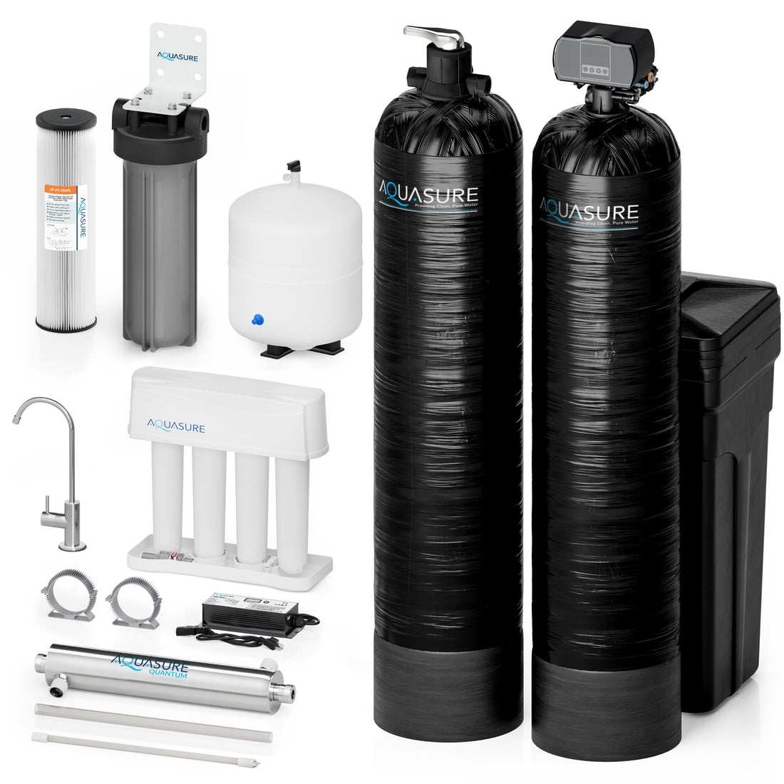 Signature Elite | 1,500,000 Gallons Whole House Water Treatment System with 64,000 Grains Fine Mesh Resin and KDF85 Carbon Media and 18 GPM High Output Quantum UV De-Activator System