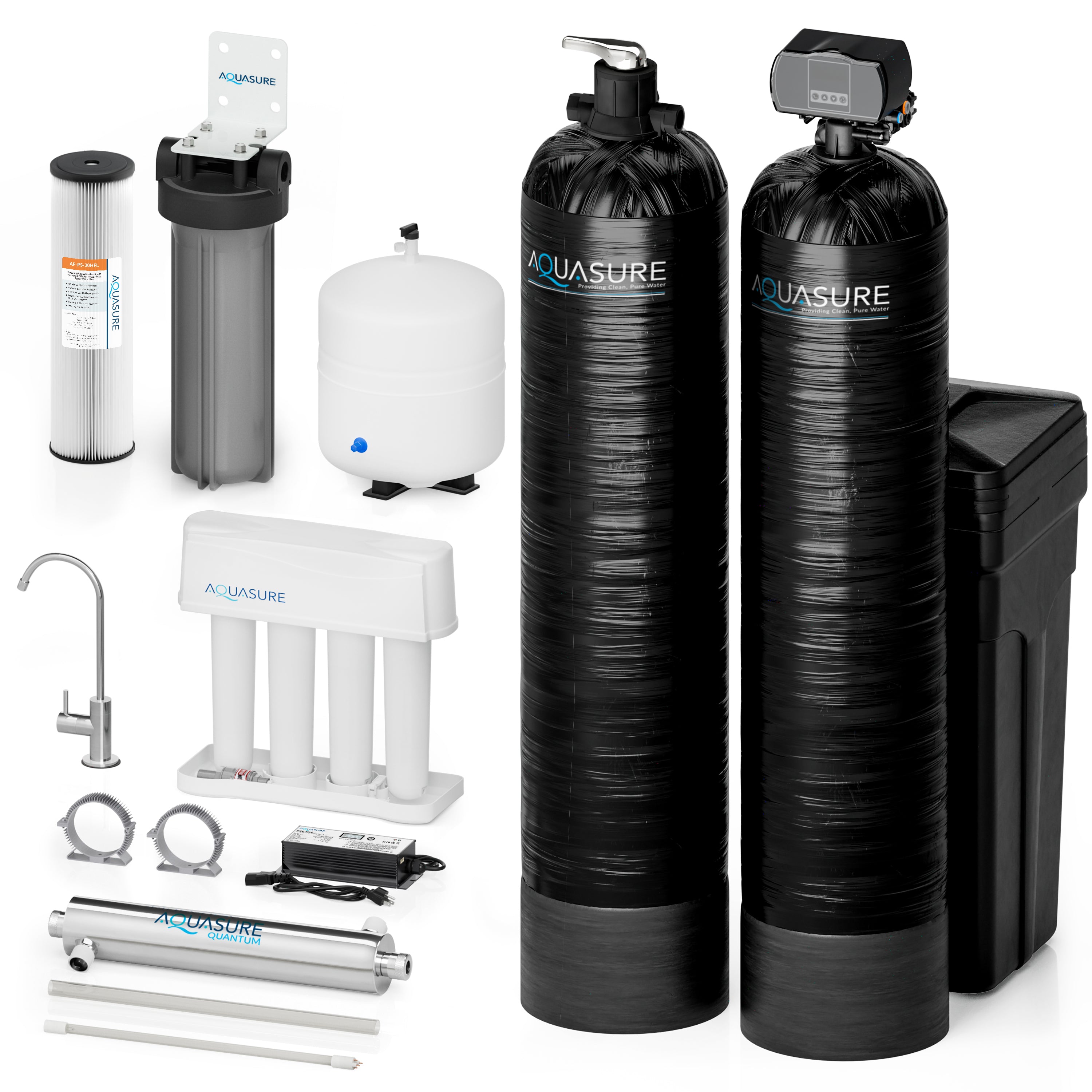 Signature Elite | Whole House Water Treatment System with Fine Mesh Resin and KDF85 Carbon Media and 18 GPM High Output Quantum UV De-Activator System