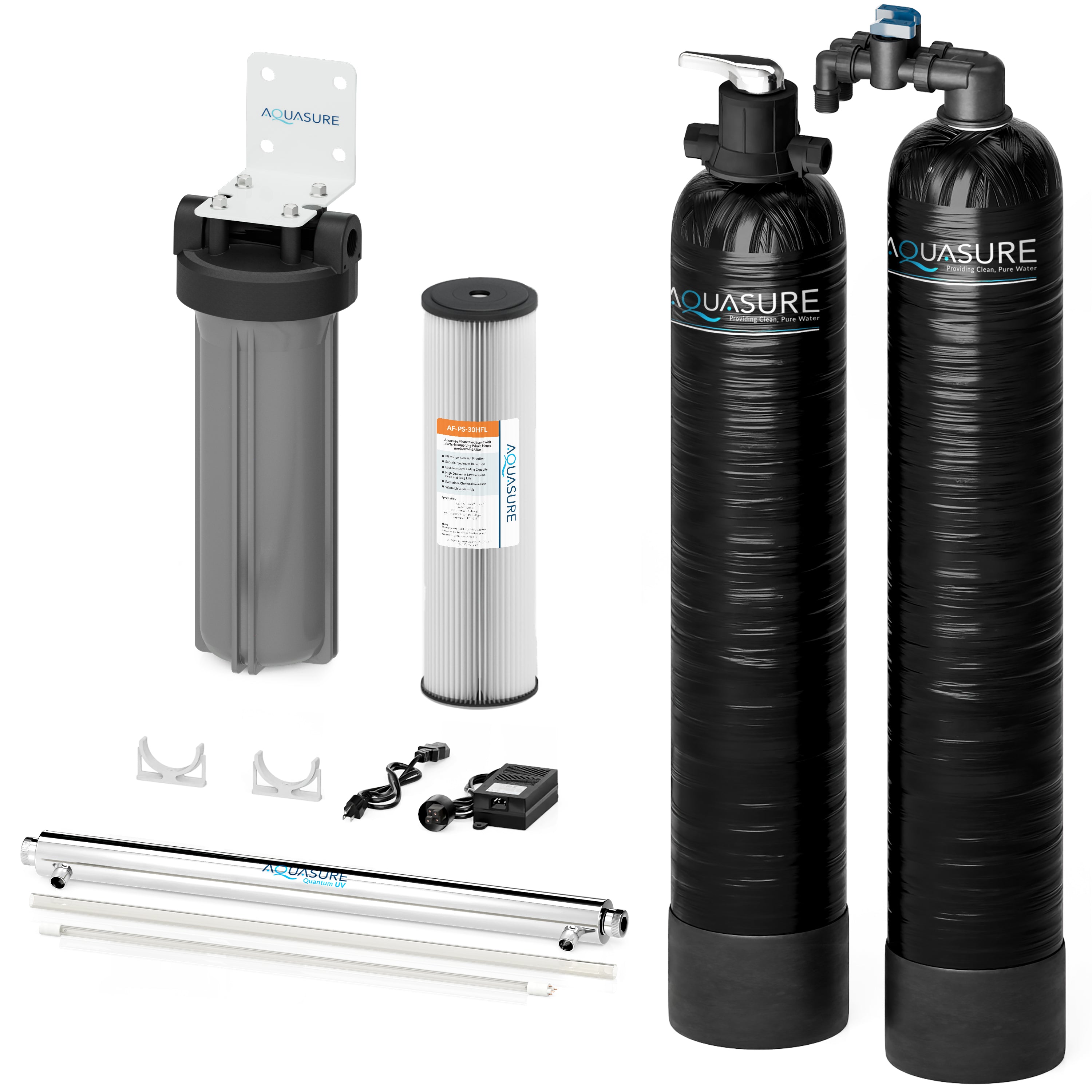 Serene Series | 10 GPM Salt-Free Conditioning, Whole House Water Treatment System, Pleated Sediment Pre-Filter and UV Purifier