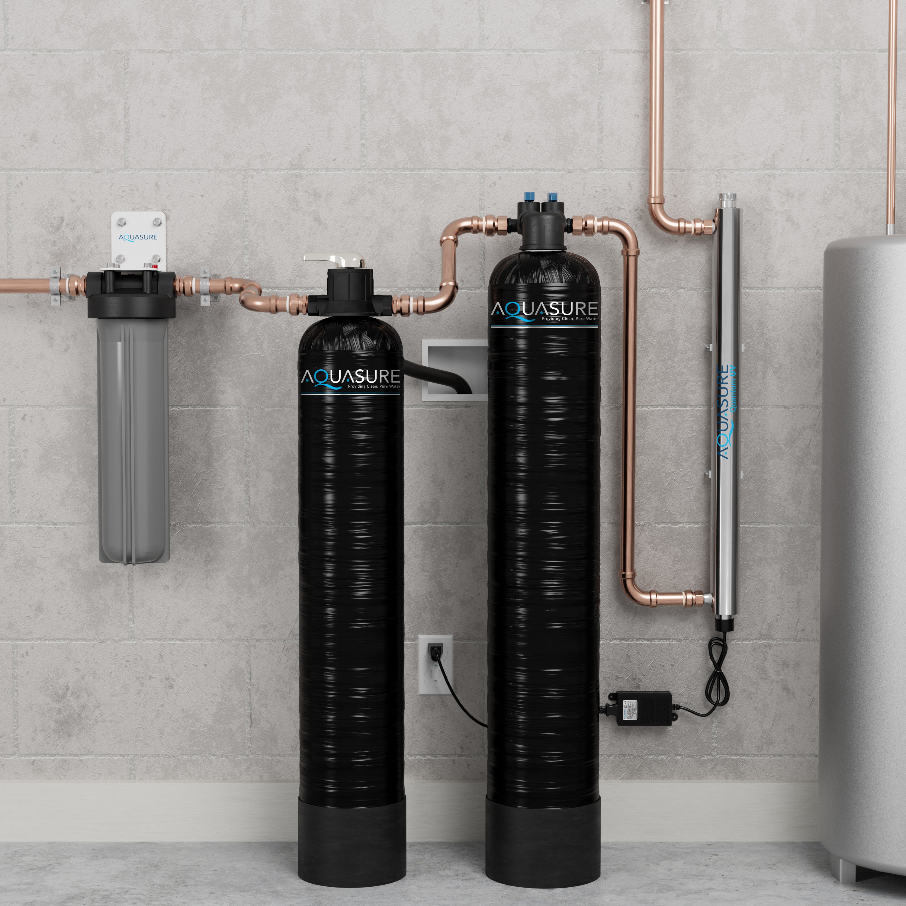 Serene Series | 10 GPM Salt-Free Conditioning, Whole House Water Treatment System, Pleated Sediment Pre-Filter and UV Purifier