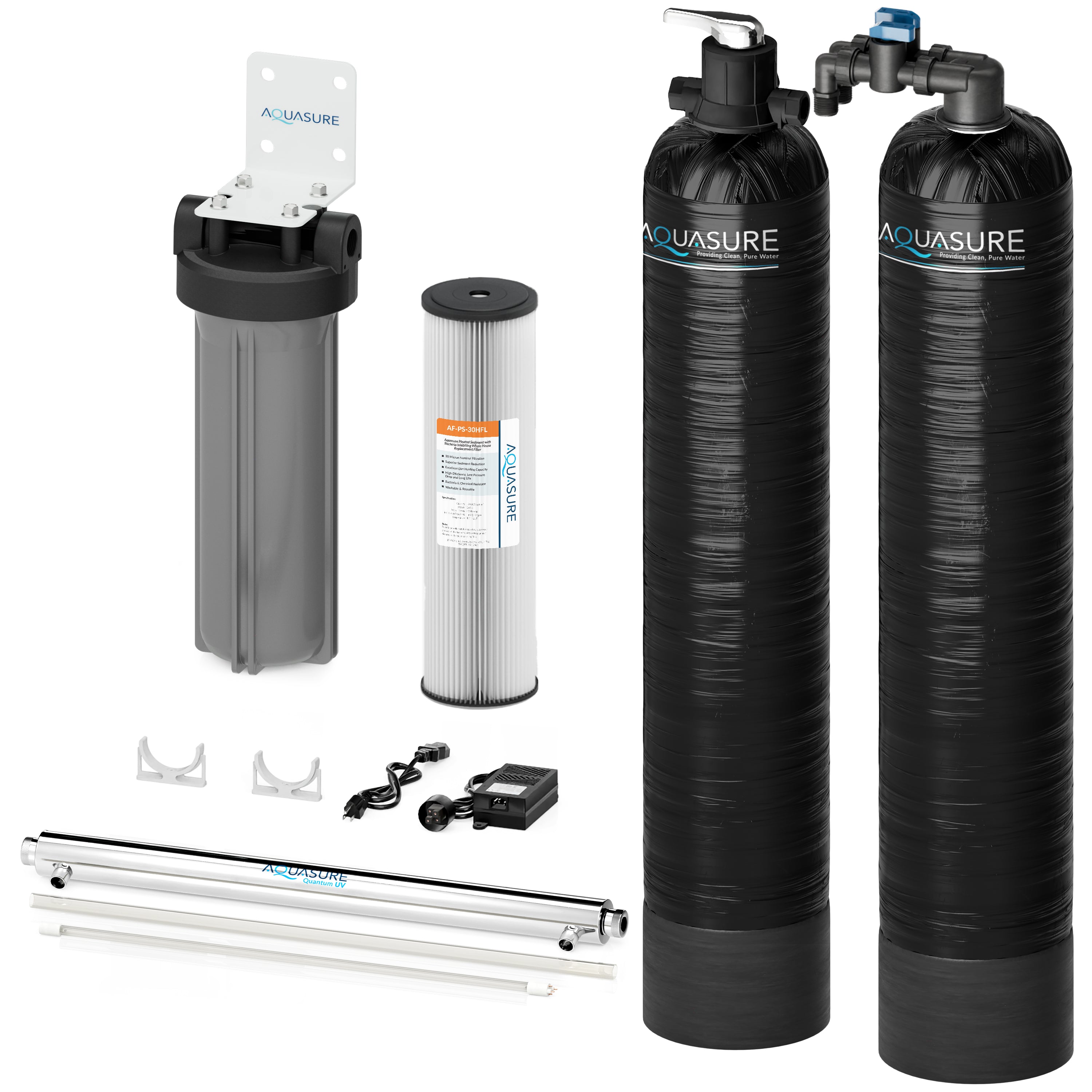 Serene Series | 15 GPM Salt-Free Conditioning, Whole House Water Treatment System, Pleated Sediment Pre-Filter and UV Purifier