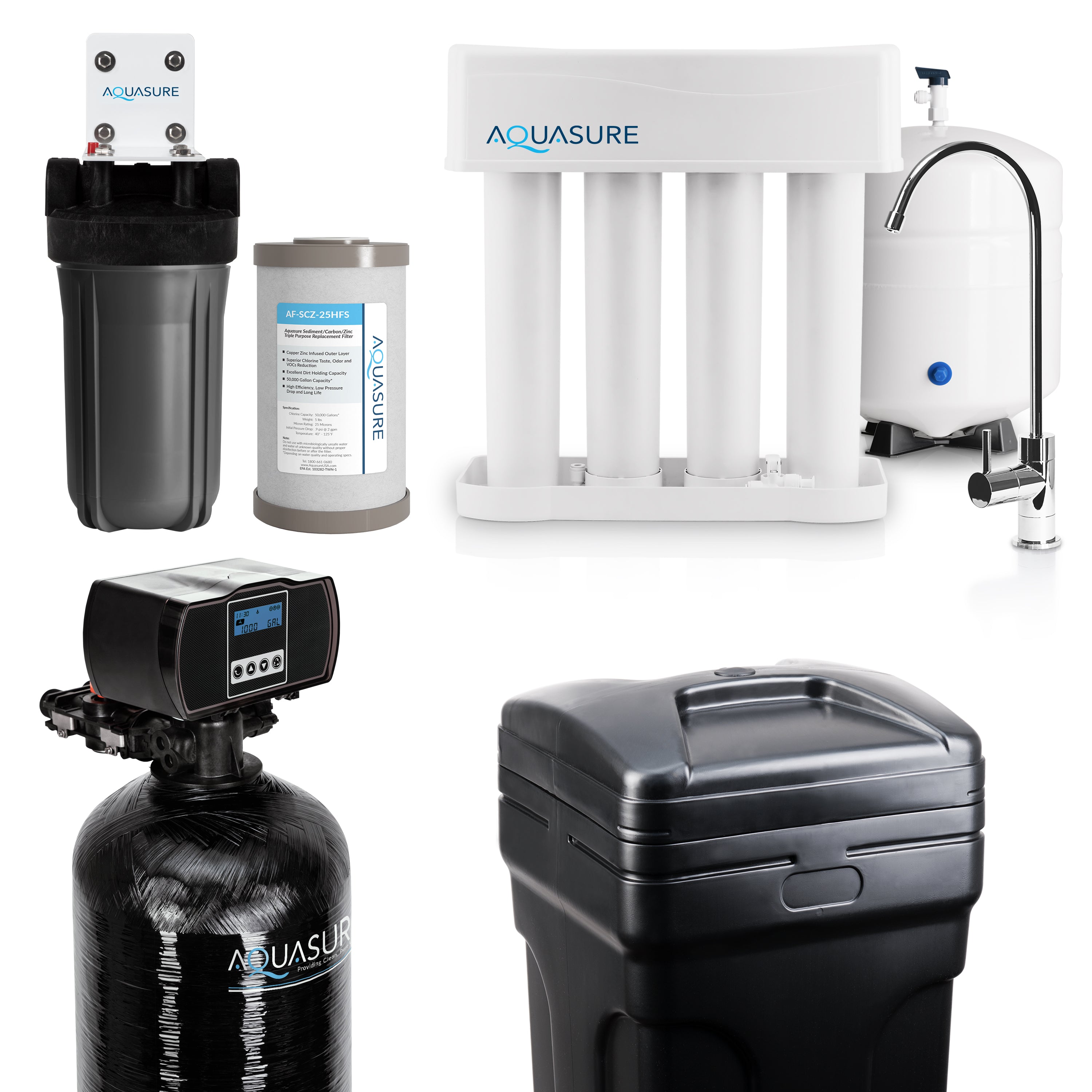 Signature Elite | Whole House Water Filter Bundle with 48,000 Grains Softener w/ Fine Mesh Resin, 75 GPD Reverse Osmosis System & Triple Purpose Pre-Filter