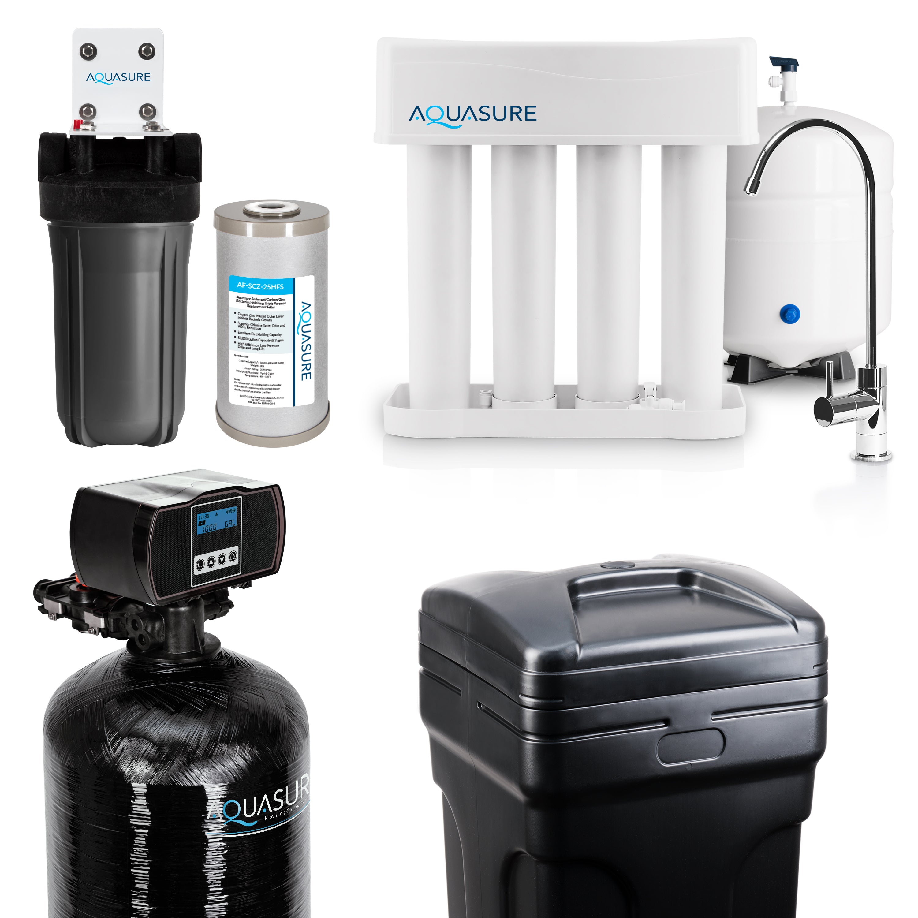 Signature Elite | Whole House Water Filter Bundle with 64,000 Grains Softener w/ Fine Mesh Resin, 75 GPD Reverse Osmosis System & Triple Purpose Pre-Filter