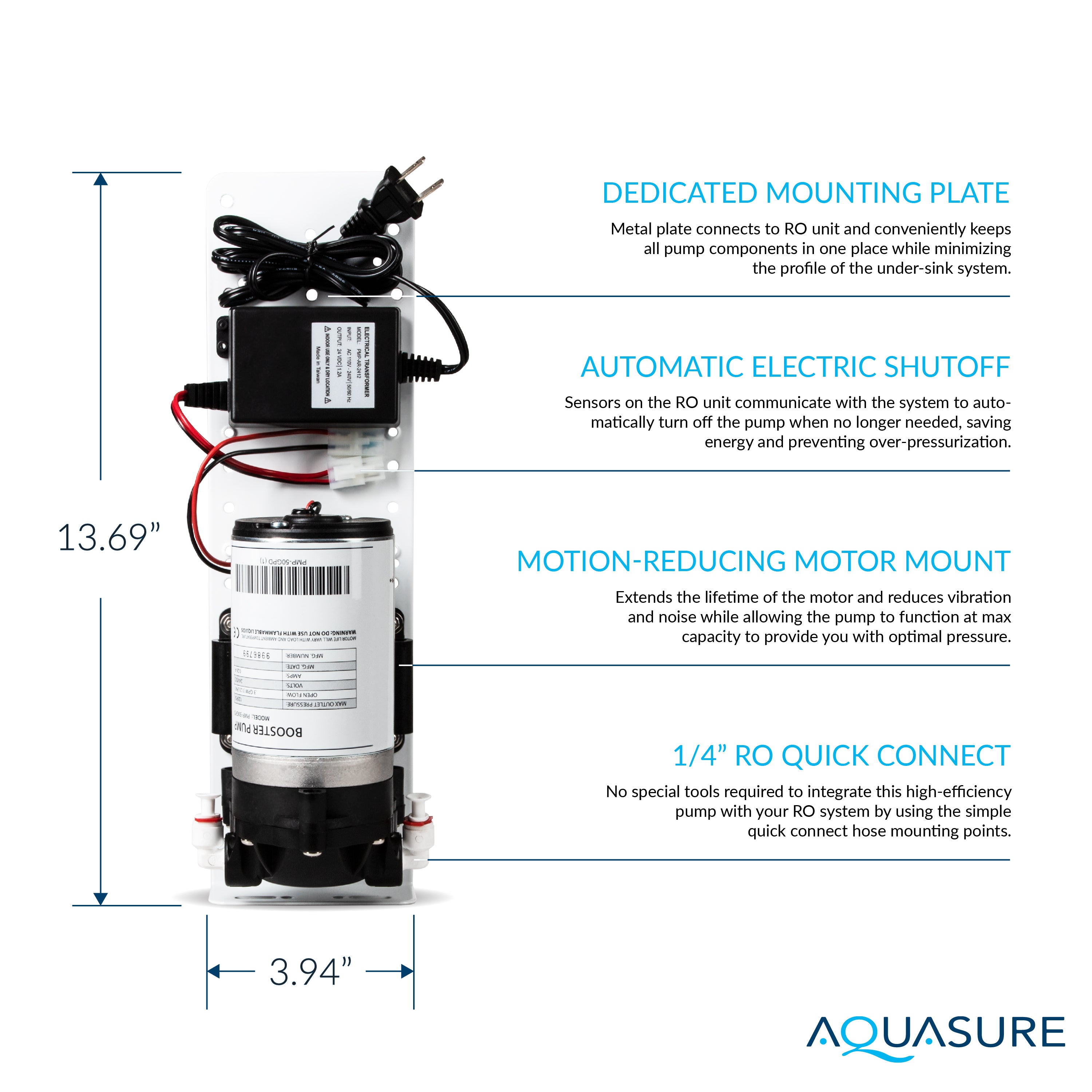 Premier Elite Series | 4-Stage Reverse Osmosis Water Filtration System with Electric Pressure Booster Pump and LED Faucet, 100 GPD