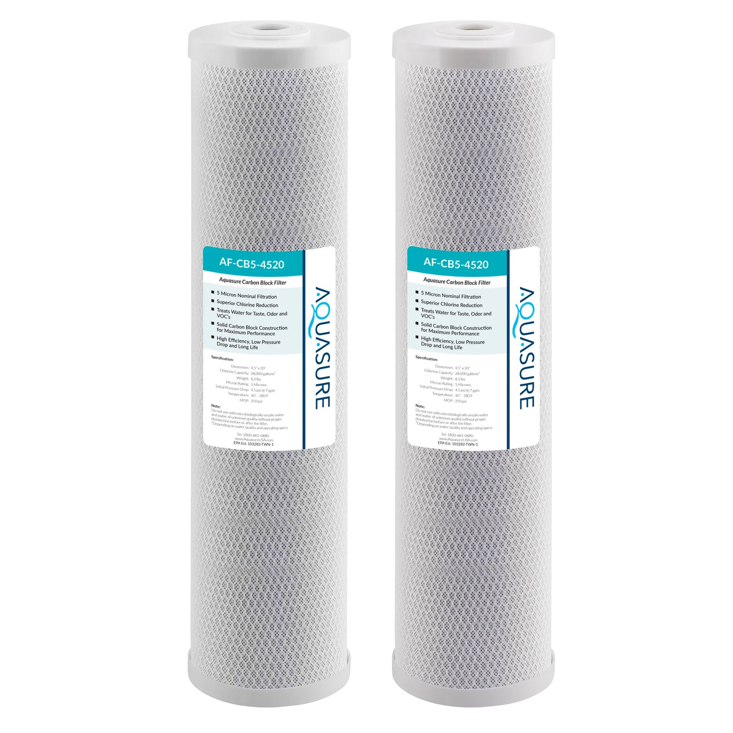 Fortitude V Series | 20&quot; High Flow 5 Micron Carbon Block Filter - Large (2-Pack)