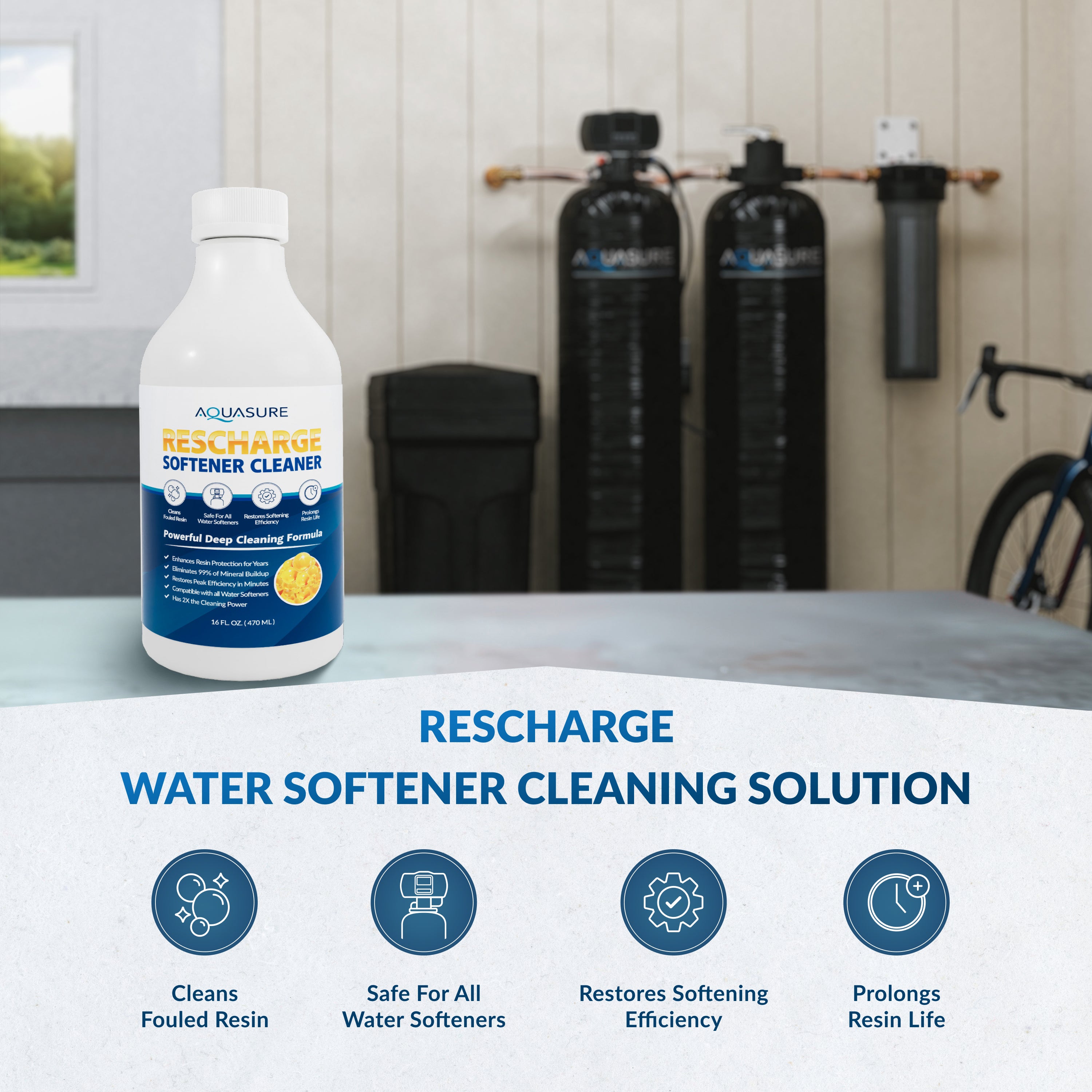 Aquasure Rescharge | Resin Cleaning Solution for Water Softeners | 16 FL. OZ.