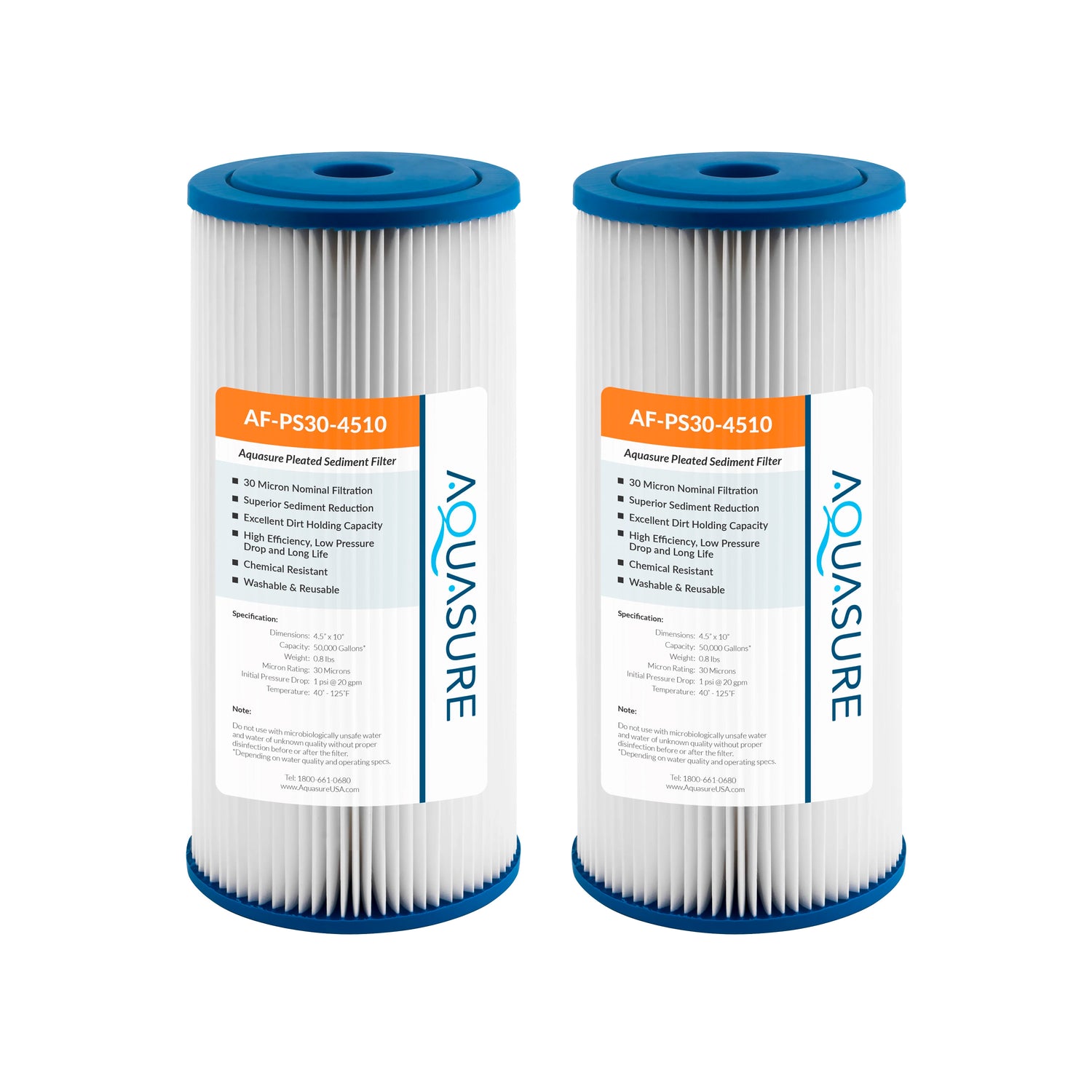 Fortitude V Series | 10&quot; High Flow 30 Micron Pleated Sediment Filter - Standard (2-Pack)