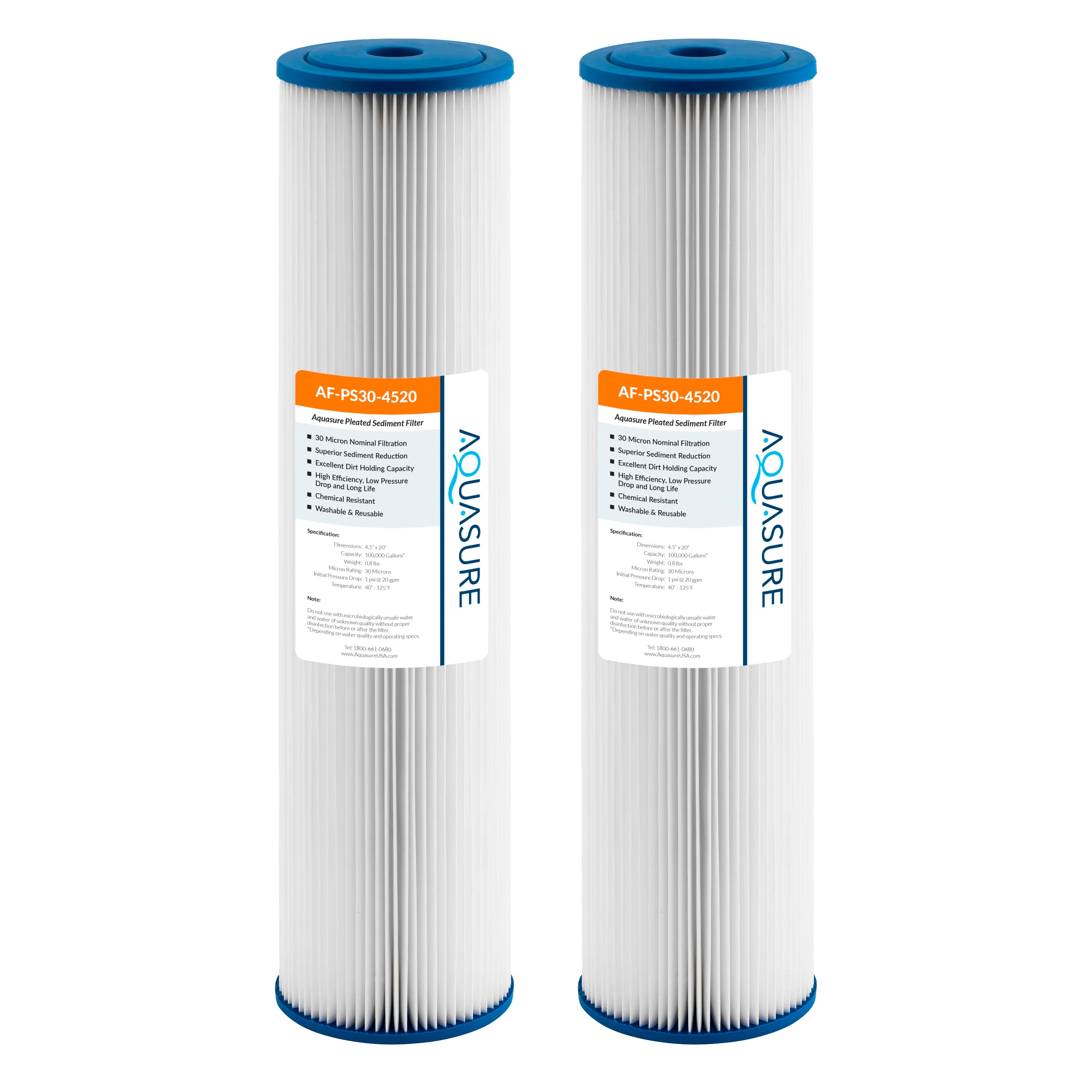 Fortitude V Series | 20&quot; High Flow 30 Micron Pleated Sediment Filter - Large (2-Pack)