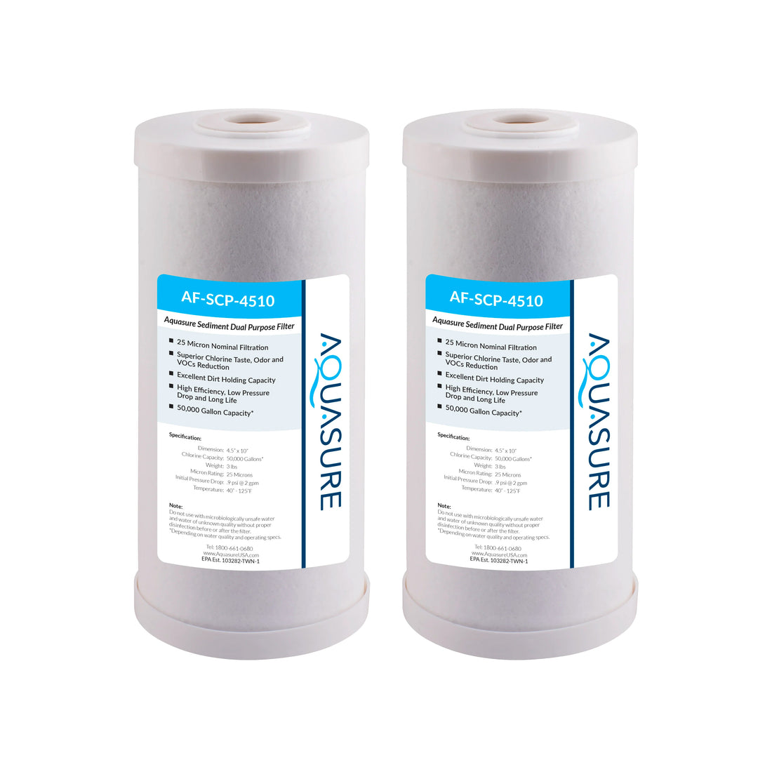 Fortitude V Series | 10&quot; High-Capacity 25 Micron Dual-Purpose Sediment and Carbon Filter - Standard (2-Pack)