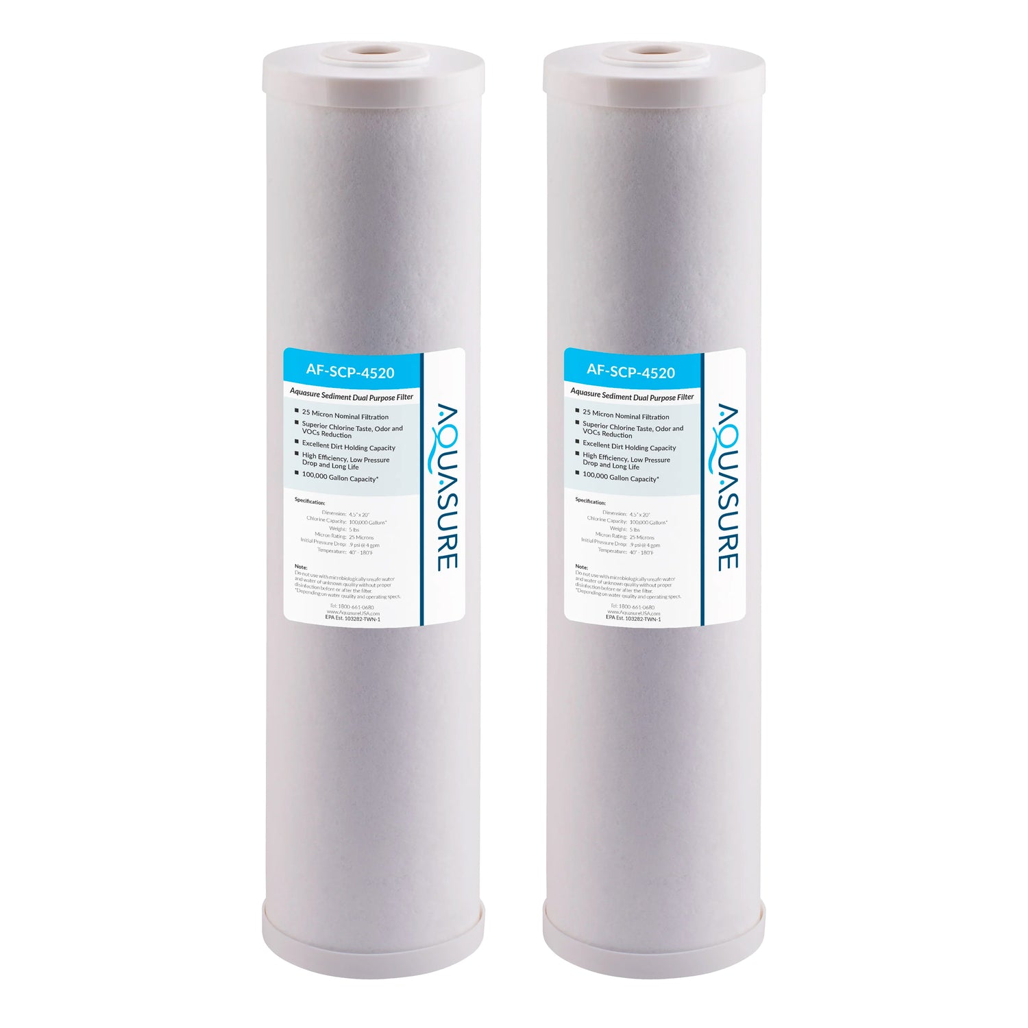 Fortitude V Series | 20&quot; High Capacity 25 Micron Sediment and Carbon Dual Purpose Carbon Filter - Large (2-Pack)