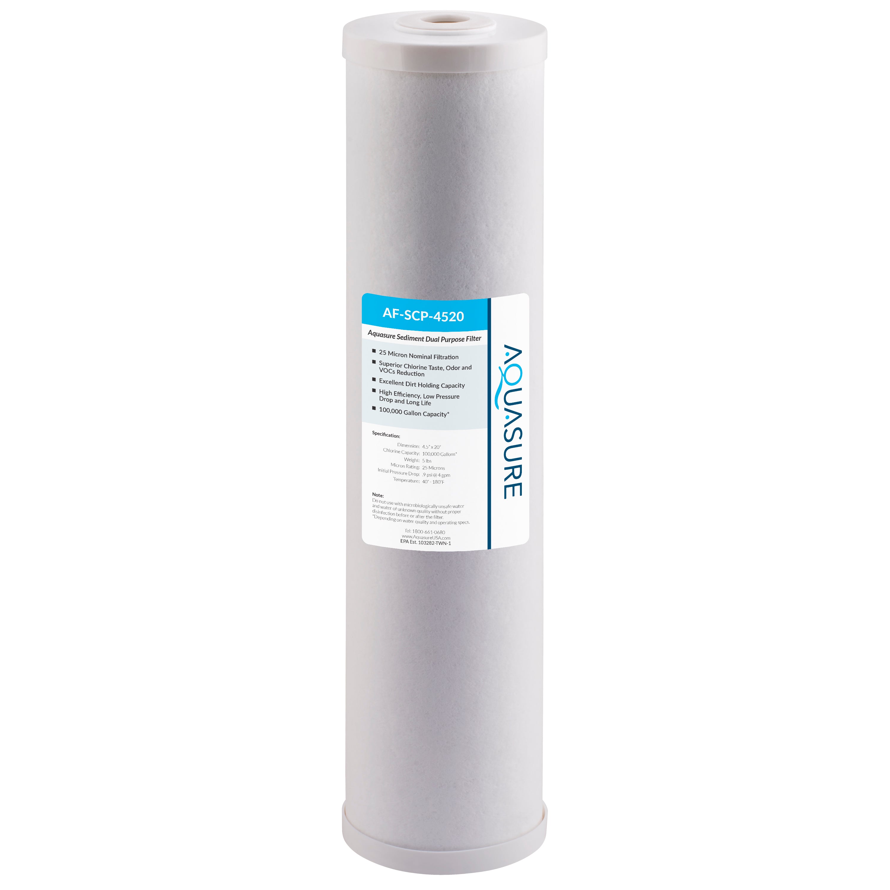 Fortitude V Series | 20&quot; High Capacity 25 Micron Sediment and Carbon Dual Purpose Carbon Filter
