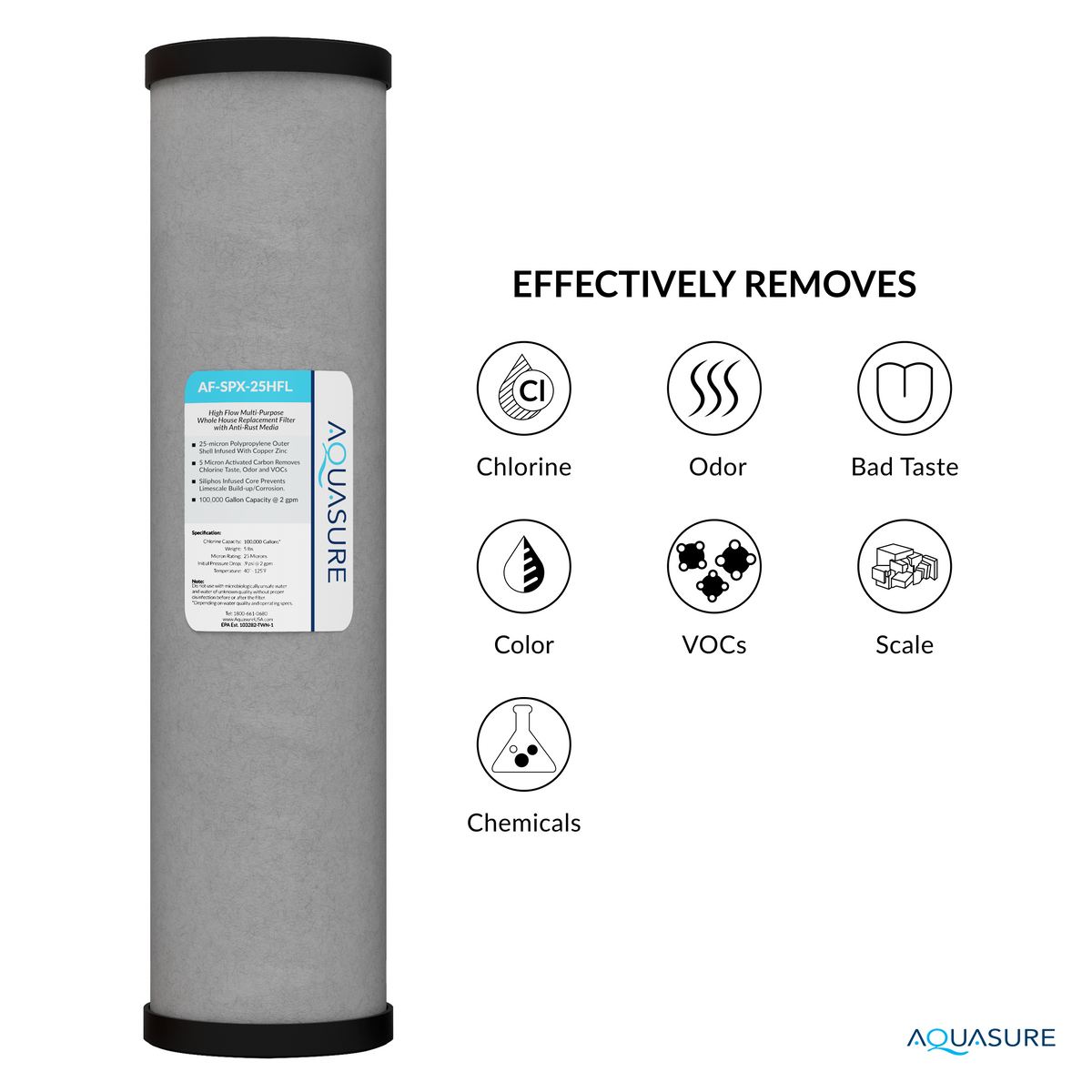 Aquasure Fortitude Series Complete Iron, Sediment &amp; Scale Inhibiting Replacement Filter Cartridge - 100K