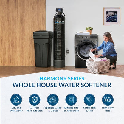 Harmony Series | 48,000 Grains Water Softener w/ Fine Mesh Resin and Pleated Sediment Filter