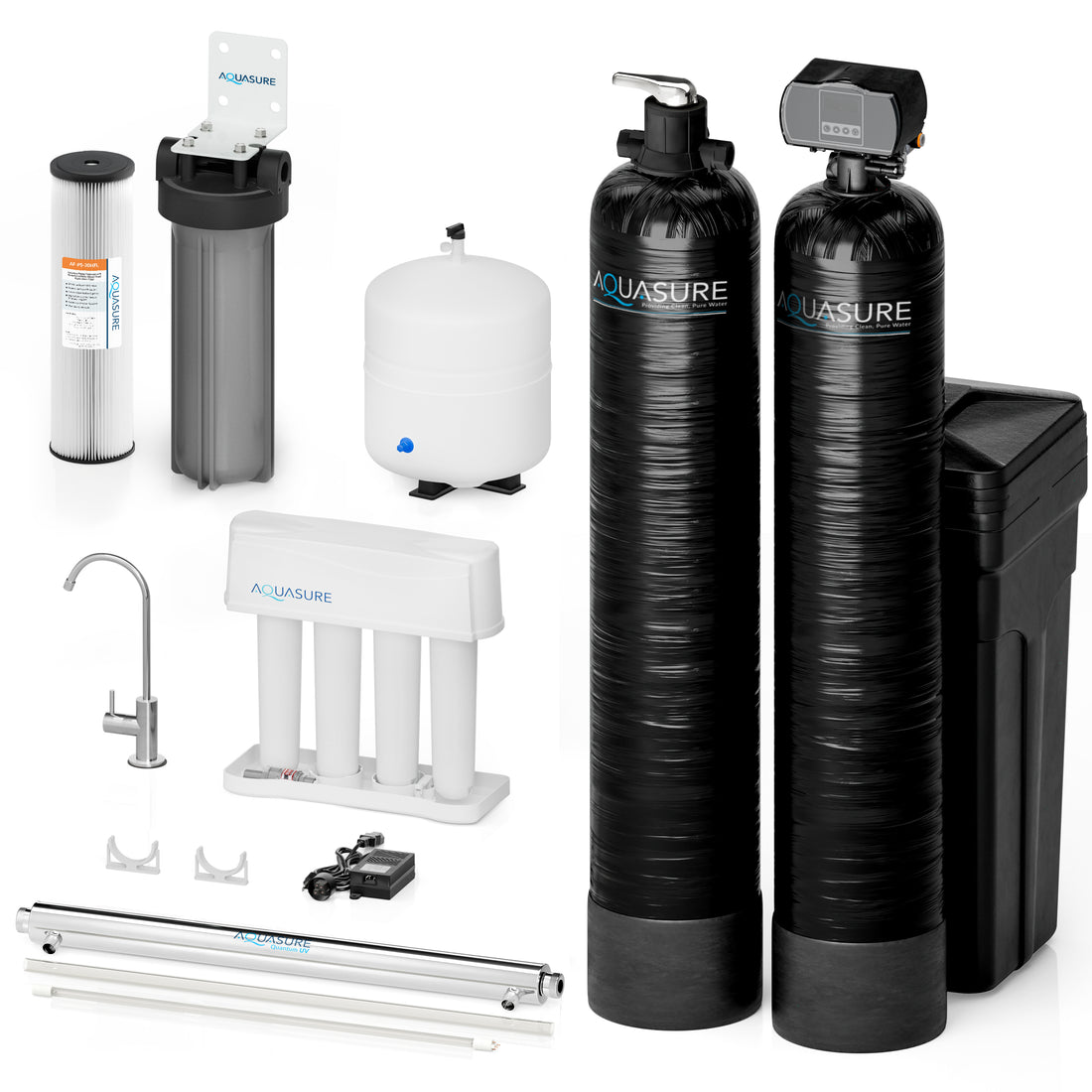 Signature Elite | Whole House Water Treatment System with Fine Mesh Resin and KDF85 Carbon Media and 12 GPM Quantum UV deactivator System