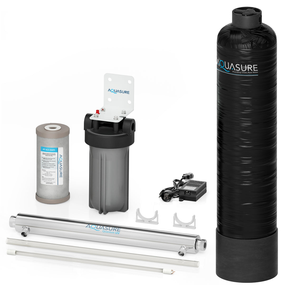 Serene Lite Series | 650K Gallons Whole House Salt-Free Water Conditioning/Softening Descaler Bundle with Triple Purpose Filter System and 8 GPM UV De-Activator