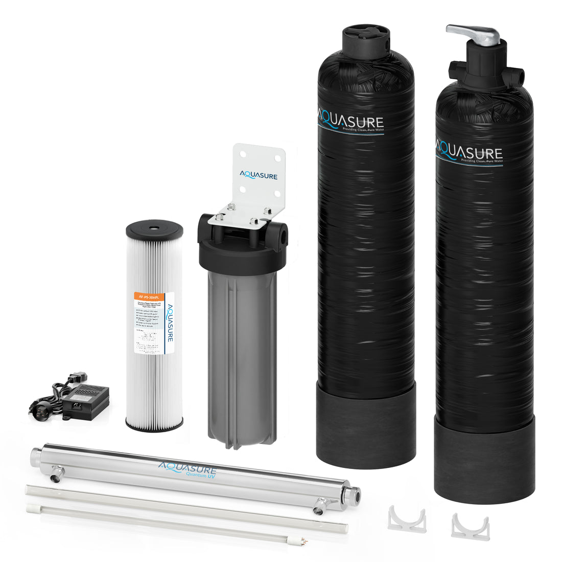 Serene Lite Series | 800K Gallons Whole House Salt-Free Conditioning/Softening Descaler Bundle with Water Treatment System, Pleated Sediment Pre-Filter and 8 GPM UV De-Activator