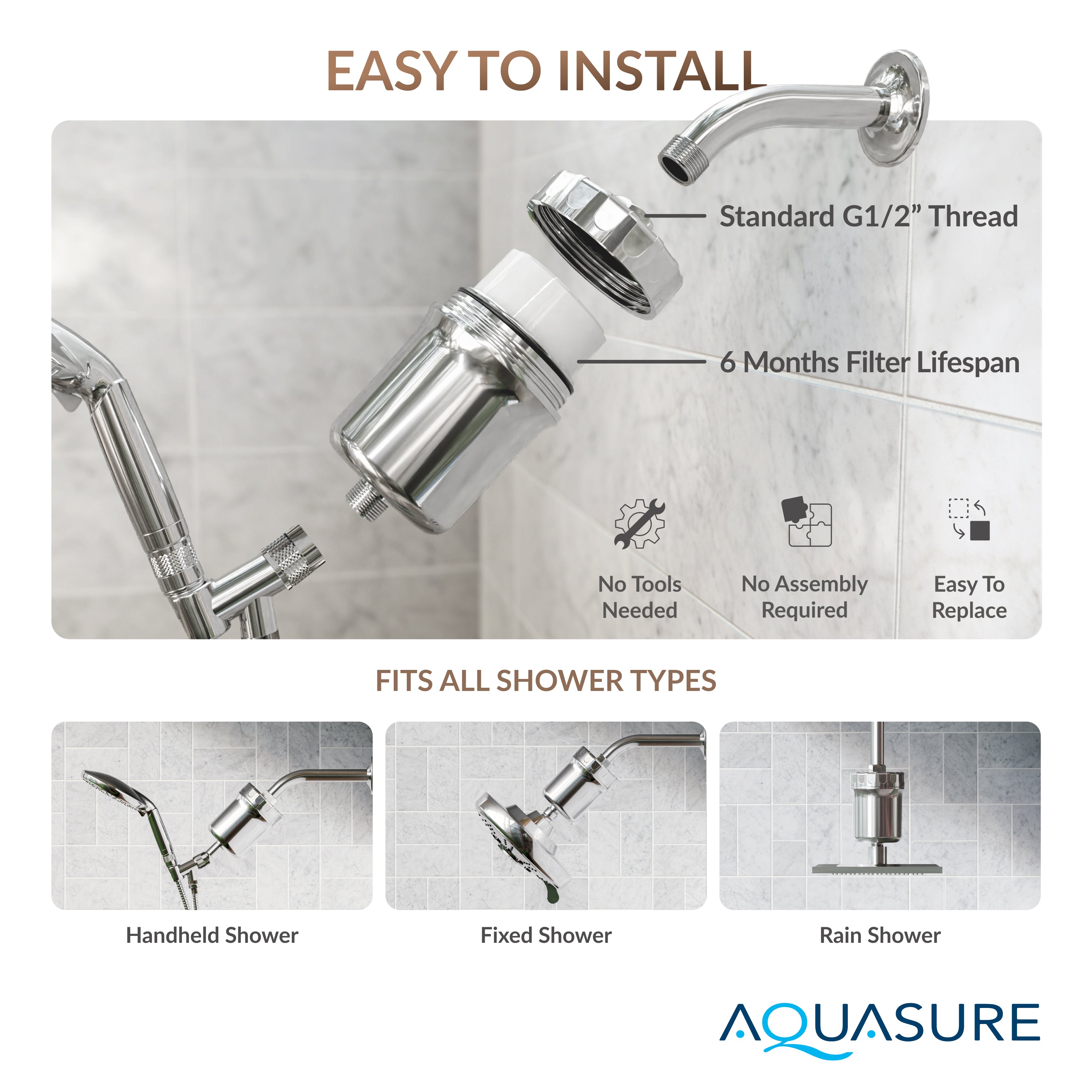 Aquasure Sparkle Series 10,000 Gallons High Capacity Shower Filter