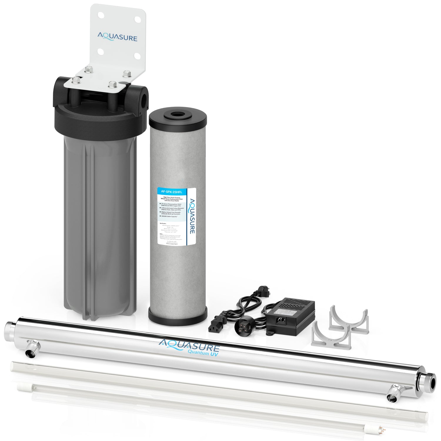 Quantum Series | 12 GPM Ultraviolet UV-C Light Water Filtration System Bundle Kit with Siliphos Scale Inhibiting Pre-Filter