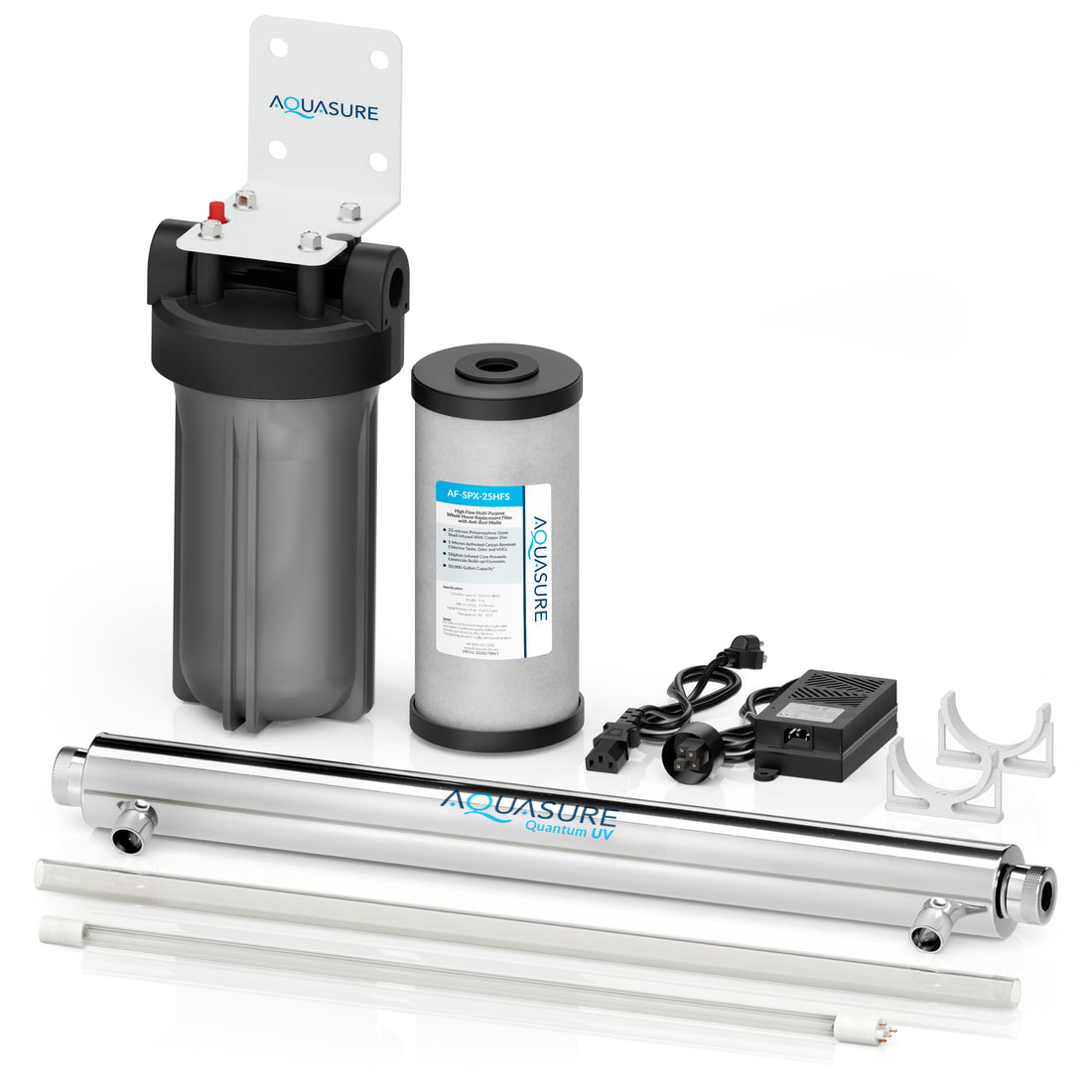 Quantum Series | 8 GPM Ultraviolet UV-C Light Water Filtration System Bundle Kit with Siliphos Scale Inhibiting Pre-Filter