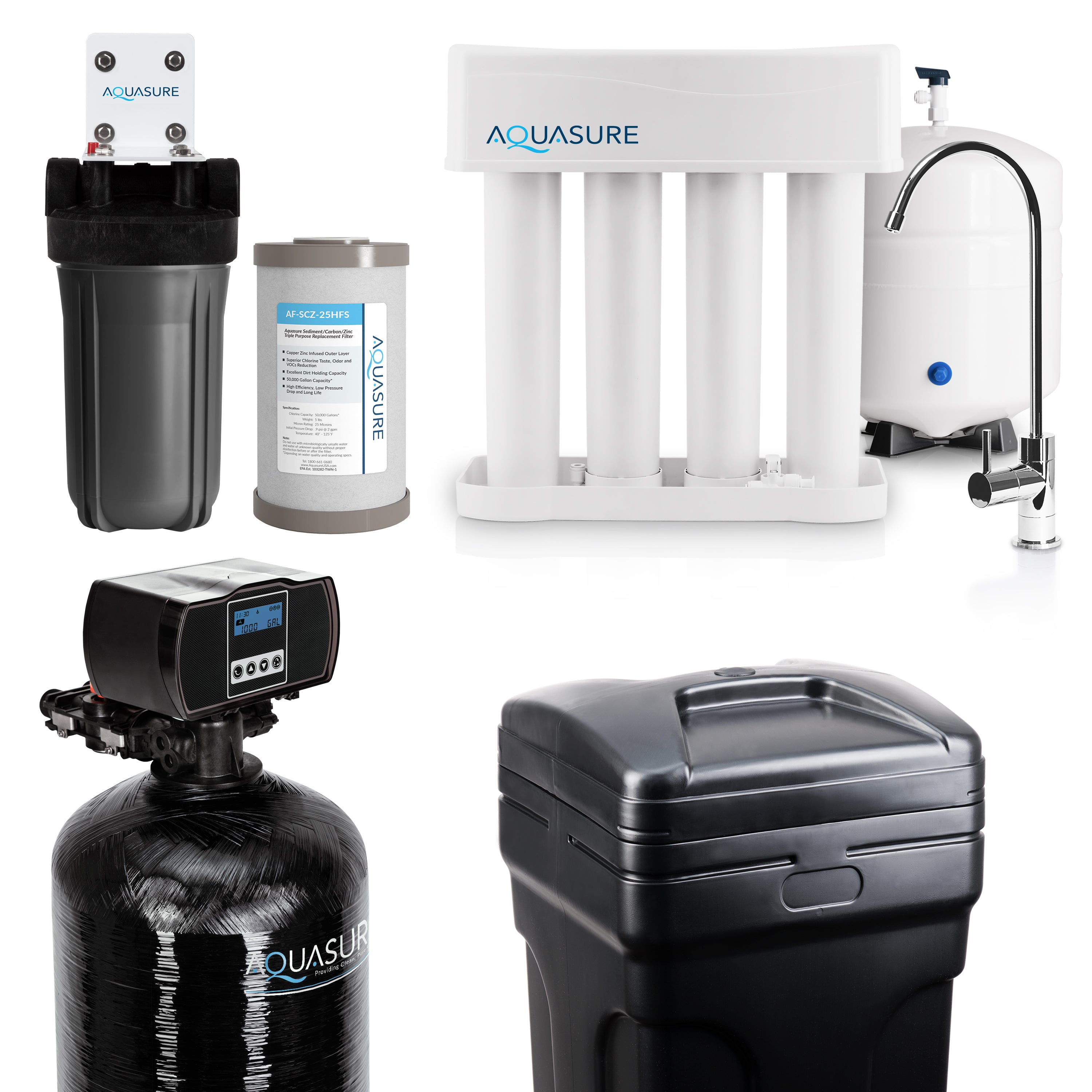 Signature Elite | Whole House Water Filter Bundle with 64,000 Grains Softener w/ Fine Mesh Resin, 75 GPD Reverse Osmosis System &amp; Triple Purpose Pre-Filter