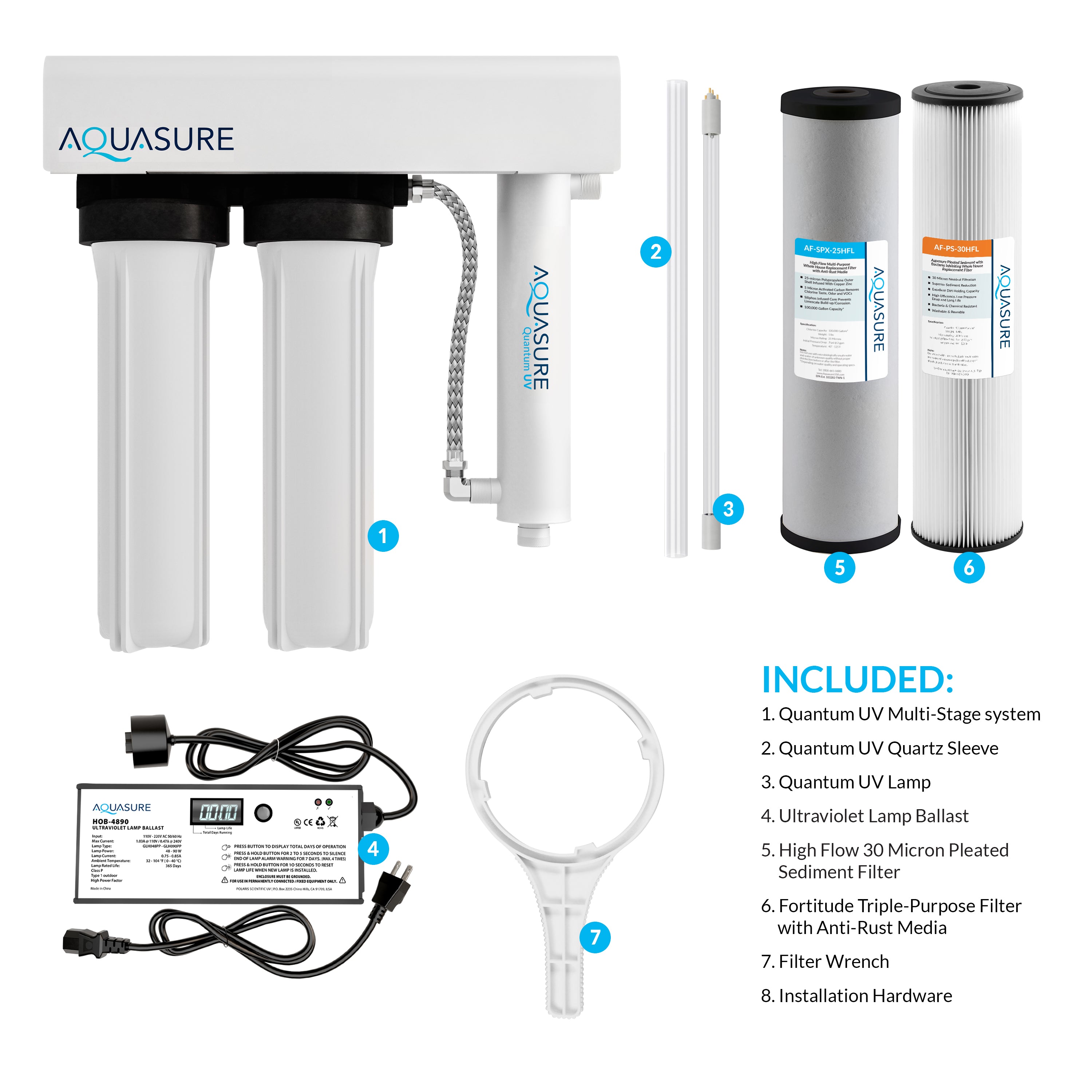 Quantum Series | 18 GPM Multi-Stage UV Ultraviolet Light Whole House Water Treatment Filtration System, 48W