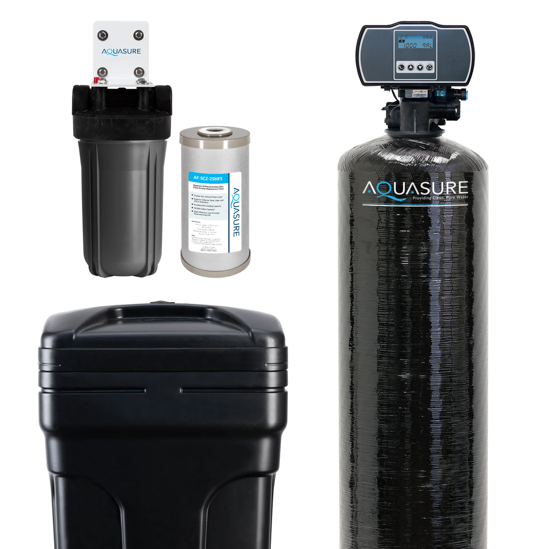 Harmony Series | 64,000 Grains Water Softener with 10&quot; Sediment/Carbon/Zinc Triple Purpose Whole House Water Filter