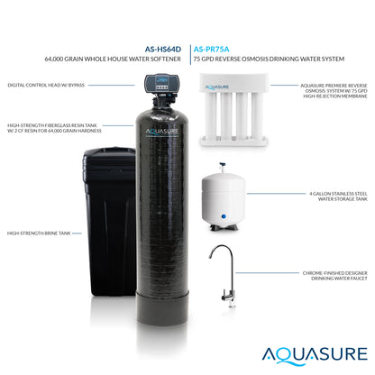 Harmony Series | 64,000 Grains Whole House Water Softener &amp; 75 GPD Reverse Osmosis System Bundle