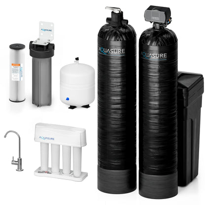 Signature Elite | 1,500,000 Gallons Whole House Water Filter Treatment Bundle with 64,000 Grains Softener, 75 GPD Reverse Osmosis System